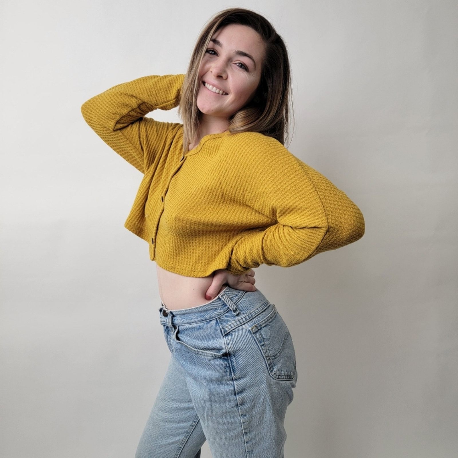 Target Basics Cropped Waffle Weave Mustard Yellow Flannel Shirt - M Size M / US 6-8 / IT 42-44 - 5 Thumbnail