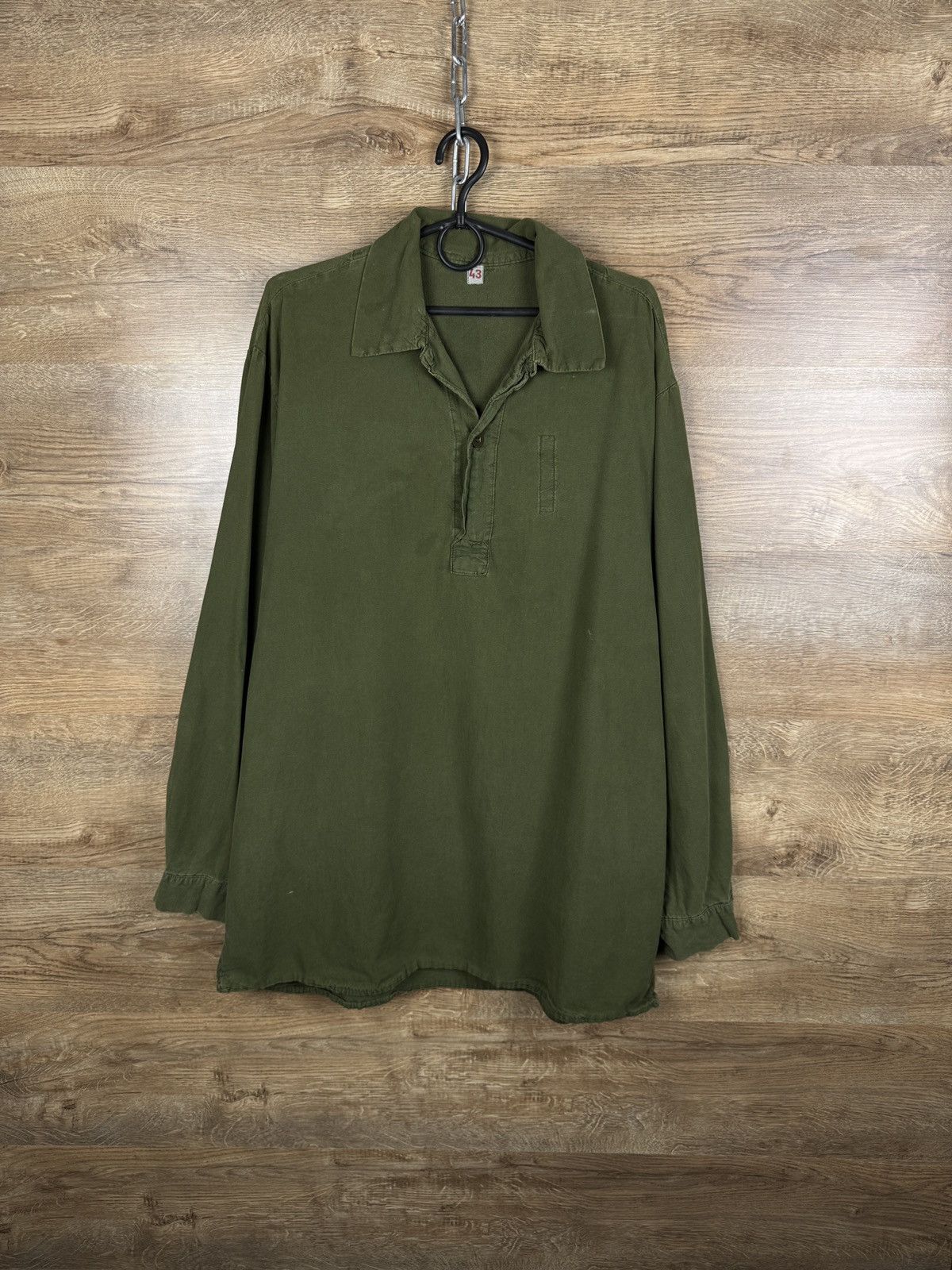Vintage 1980s Swedish Army Shirt M-55 Green Military Pullover rare 