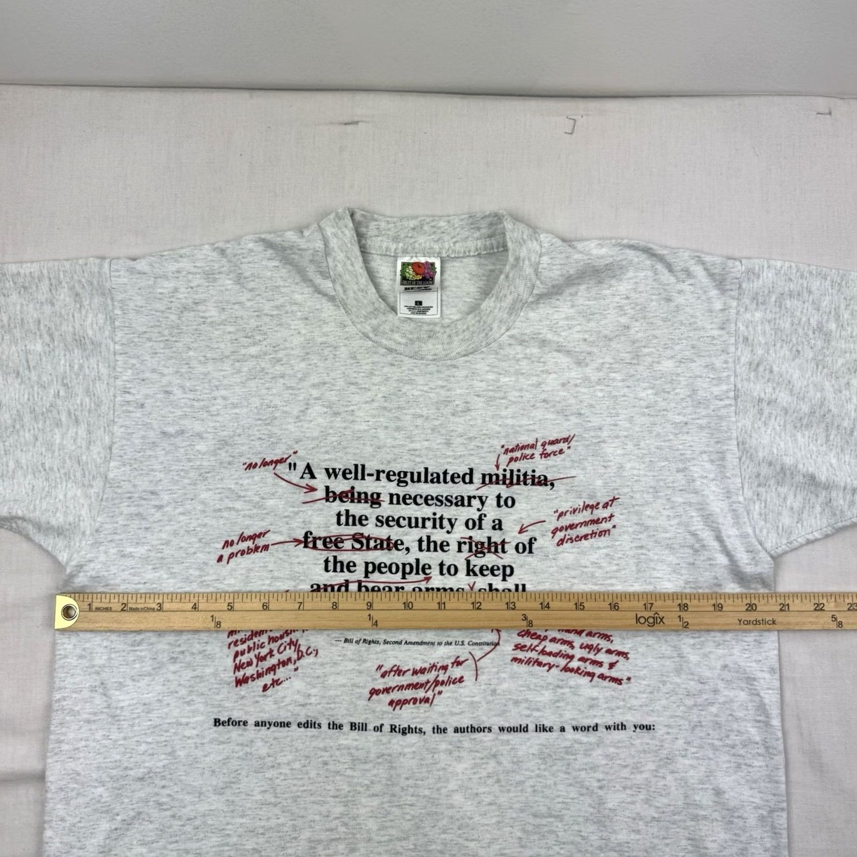 Fruit Of The Loom VINTAGE Bill Of Rights Second Amendment T Shirt Adult Large Gray Polyester, Cotton USA 90s Funny Patriotic Mens Brand: Fruit of the Loom Size US L / EU 52-54 / 3 - 7 Thumbnail