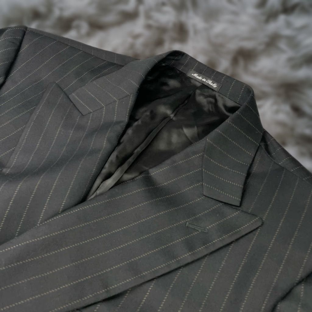 Pal Zileri Blazer Jacket Men 54R Wool Double Breasted Black Stripe Italy 100% Wool Notch Lapel Double-Vented Six-Button 54 Regular Mens