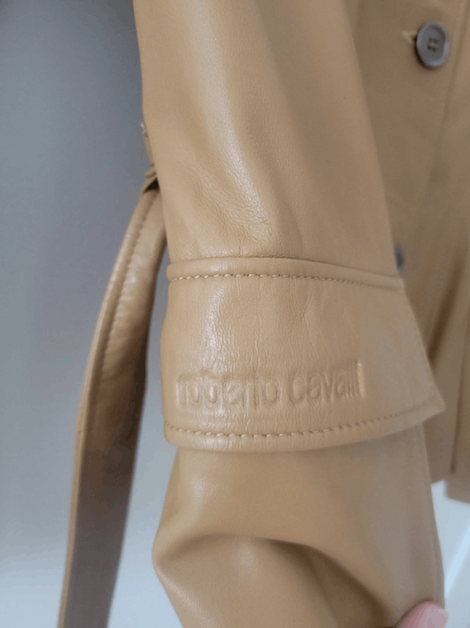Roberto Cavalli Jacket Leather Coat Trench Biker Moto EX0095