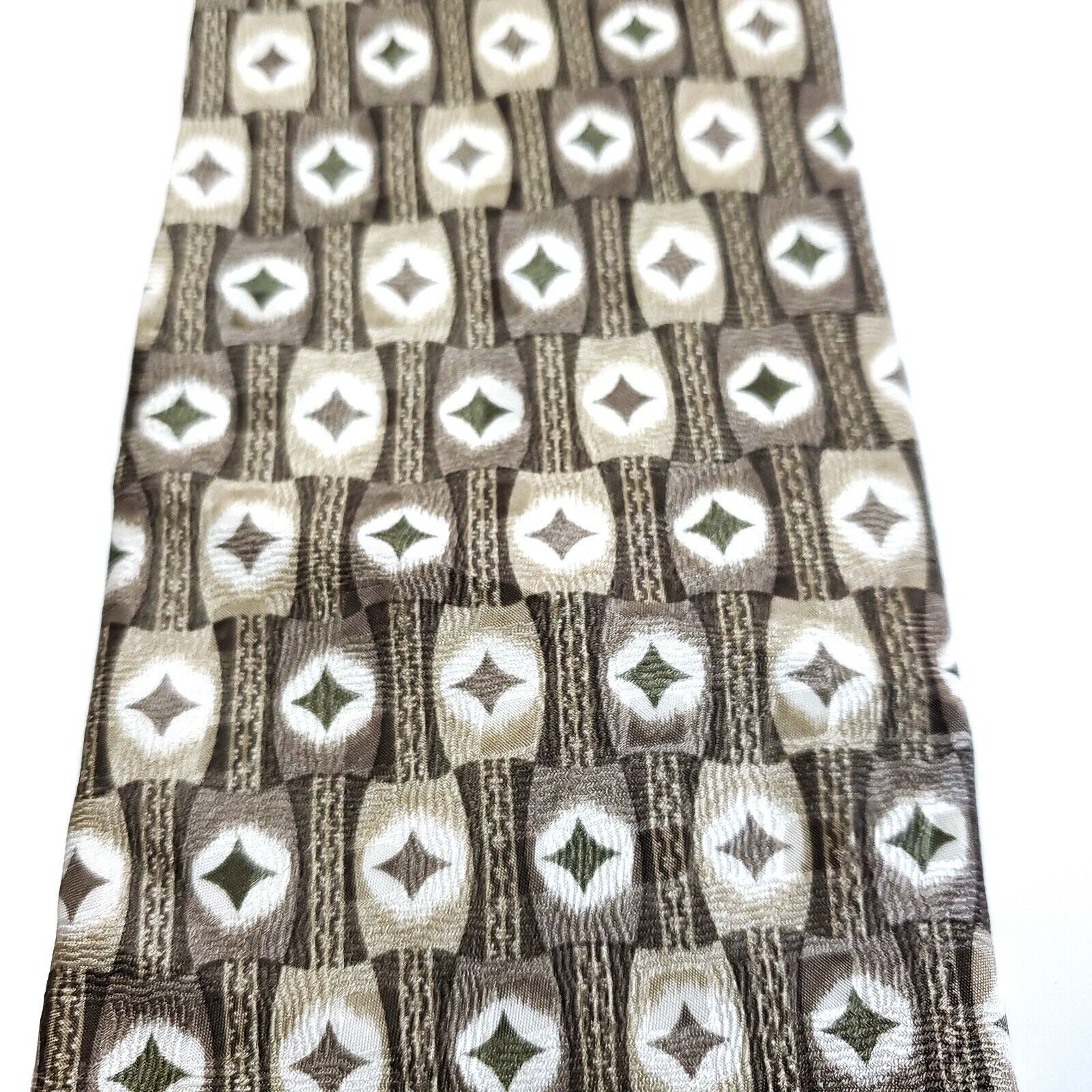 Designer Milano Uomo Beige Tan Print Geometric Wide Silk Tie Size ONE SIZE - 2 Thumbnail