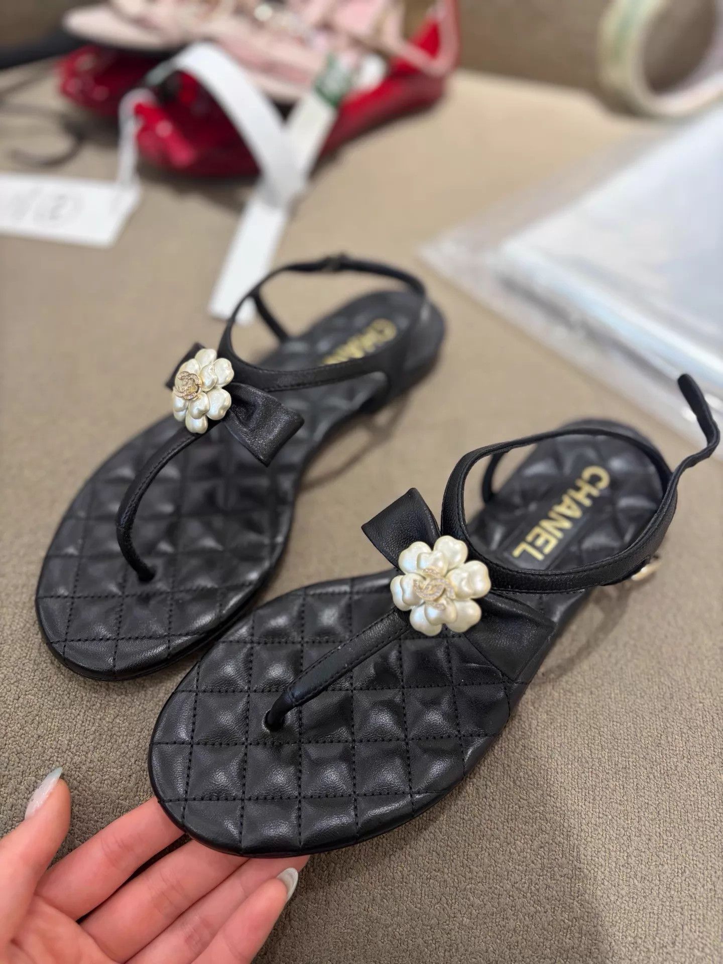 Chanel Chanel 24A 3D Camellia Black Flip Flops 36C Size US 5.5 / IT 35.5 - 3 Thumbnail