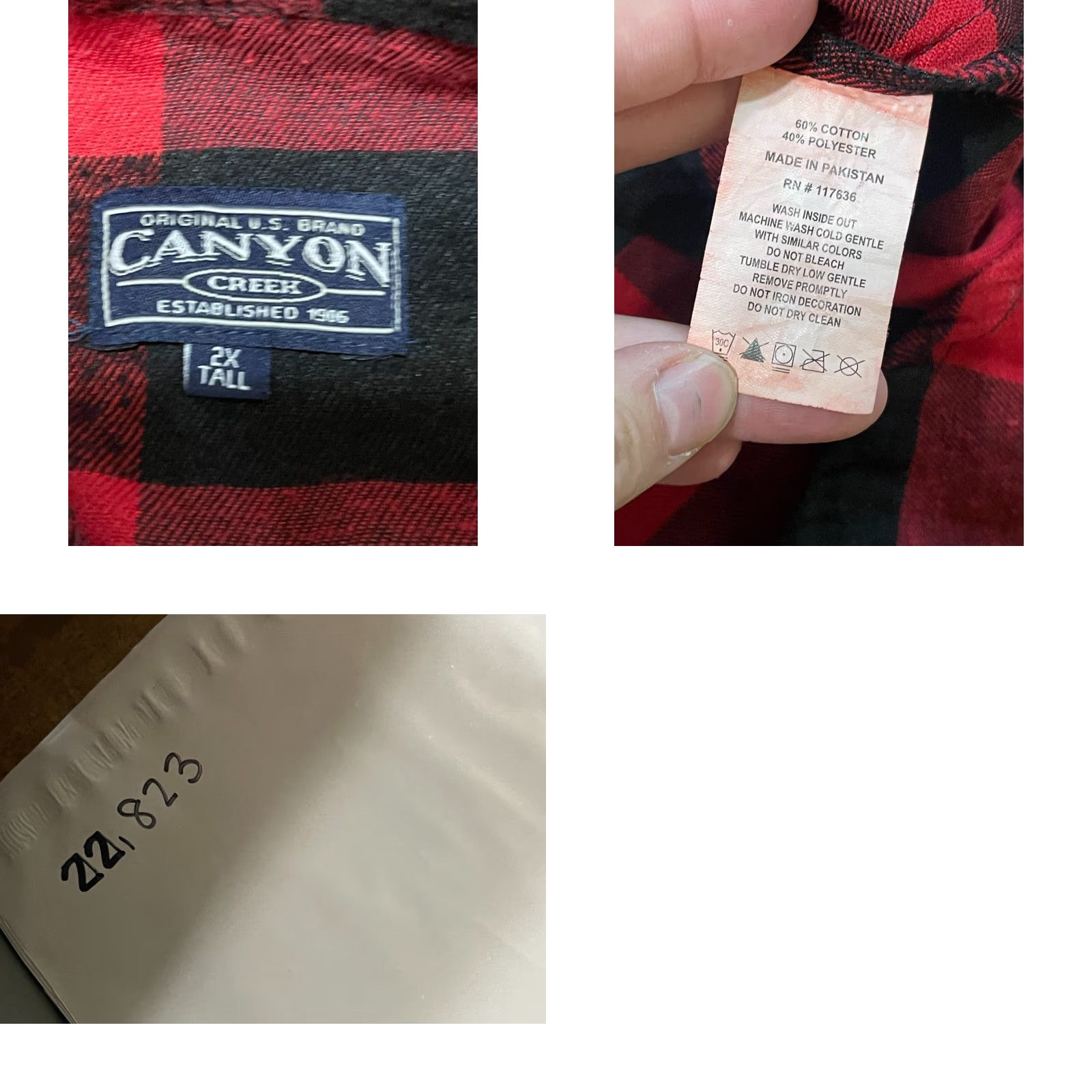 Vintage Canyon Shirt Men's 2X Tall Red Plaid Button Up Long Sleeve Shirt Casual Fall Spring Summer Mens Size US XXL / EU 58 / 5 - 8 Thumbnail
