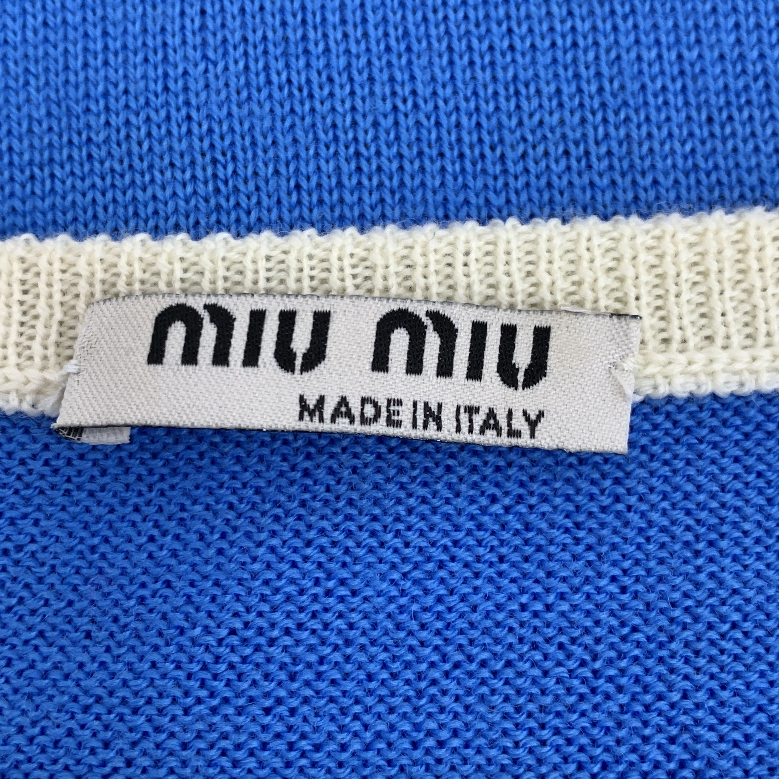 Miu Miu Miu Miu Blue Logo Stripe Intarsia Knit T-Shirt (Size S) Size XS / US 0-2 / IT 36-38 - 2 Thumbnail