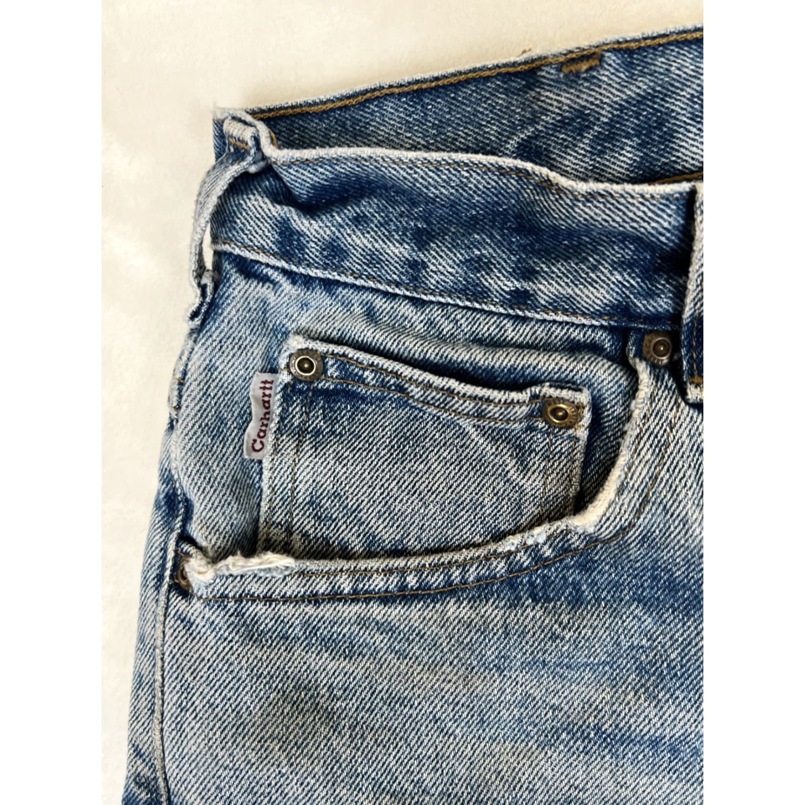 Carhartt VINTAGE Carhartt B160 DST Jeans Mens 42x30 Distressed Denim Leather Tag Workwear Size US 42 / EU 58 - 5 Thumbnail