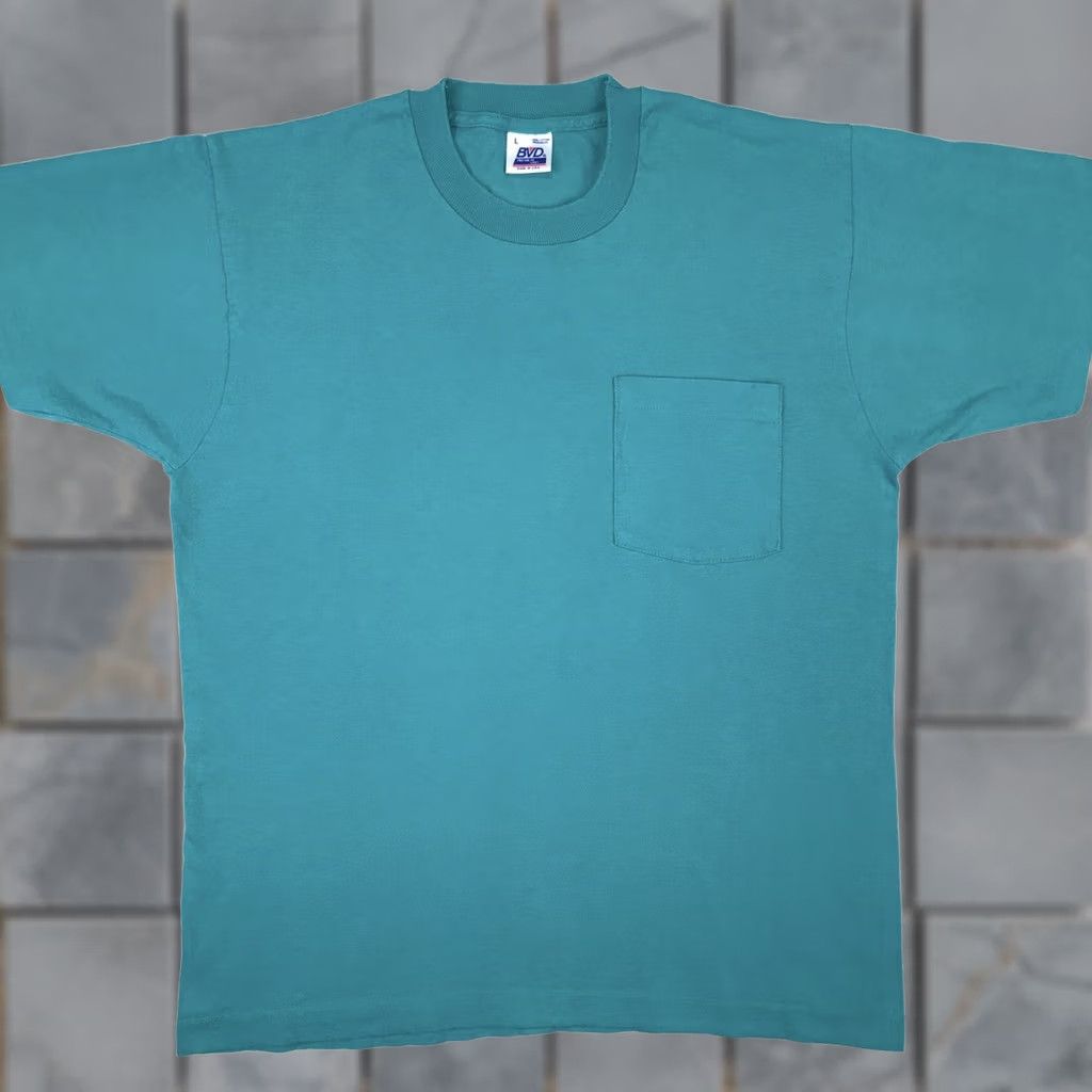 Vintage VINTAGE Bvd T-Shirt BLUE Short Sleeve Crew Neck Pocket Men L 1980s 90s Regular Cotton Size US L / EU 52-54 / 3 - 1 Thumbnail