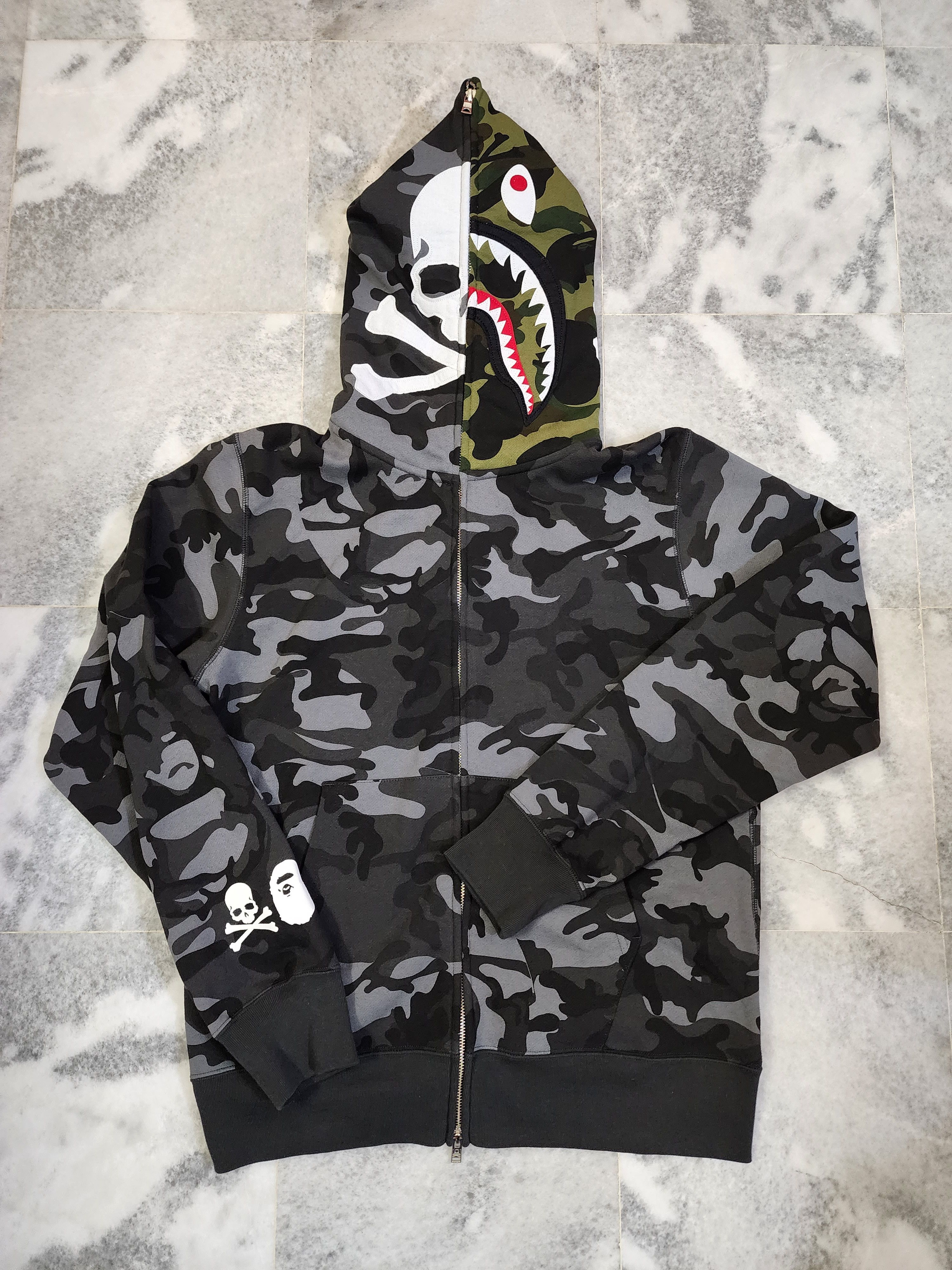 image of Bape Vs Mastermind Camo Shark Full Zip Hoodie in Black, Men's (Size Medium)