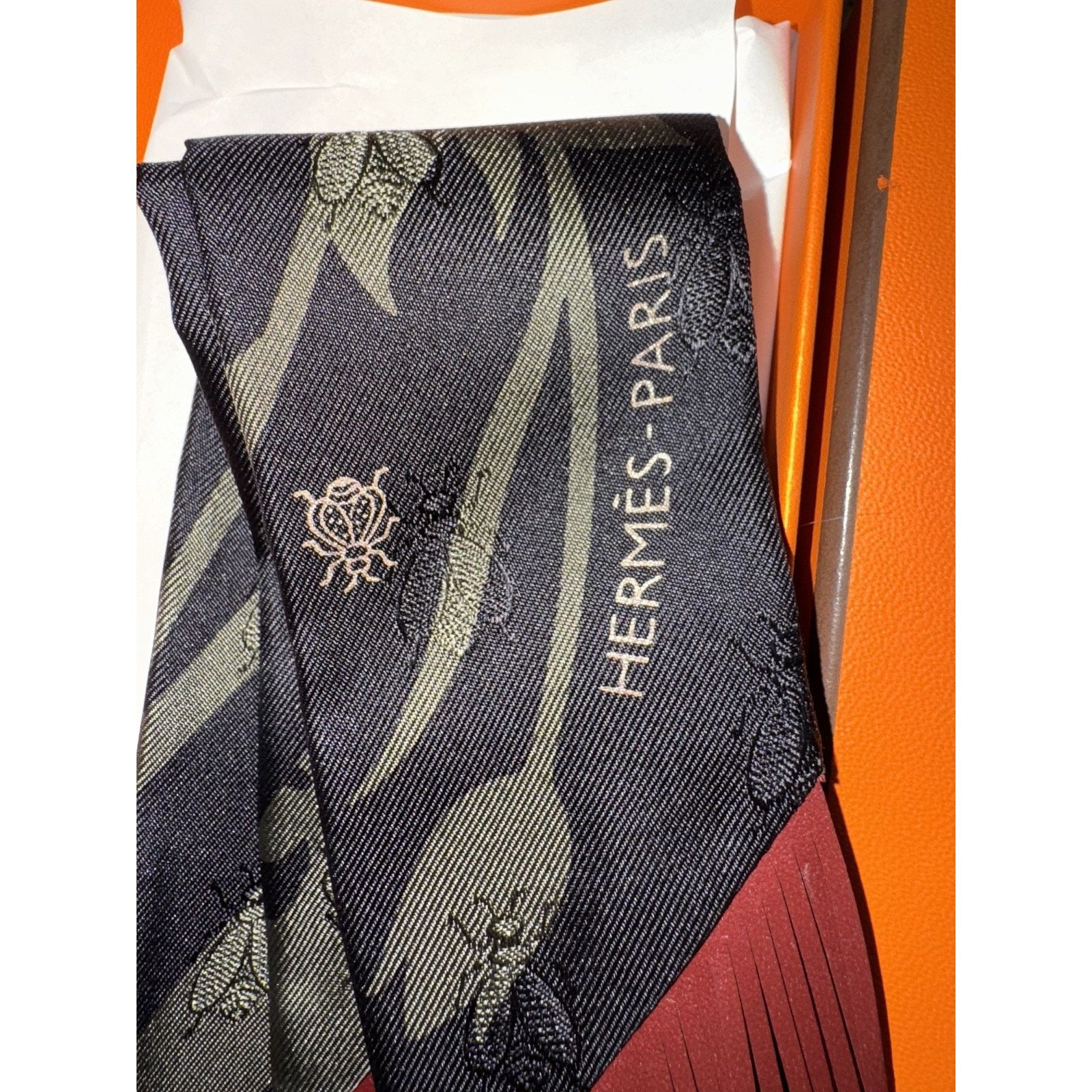 Hermes Hermes Scarf Twilly Leather Bouquet Black Loden Rouge H Size ONE SIZE - 9 Thumbnail