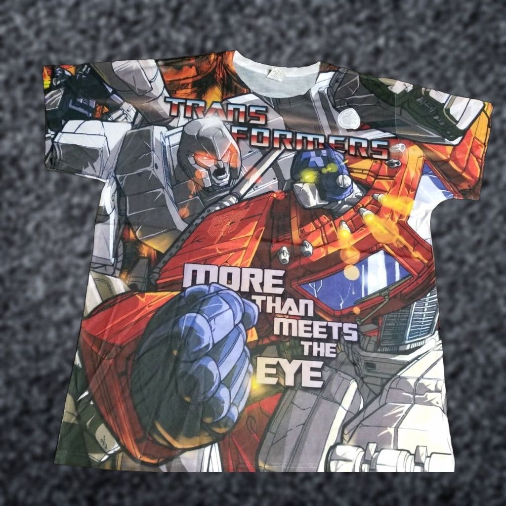 VINTAGE Transformers T-Shirt Mens 2XL All Over Print TV Show Promo Optimus Prime