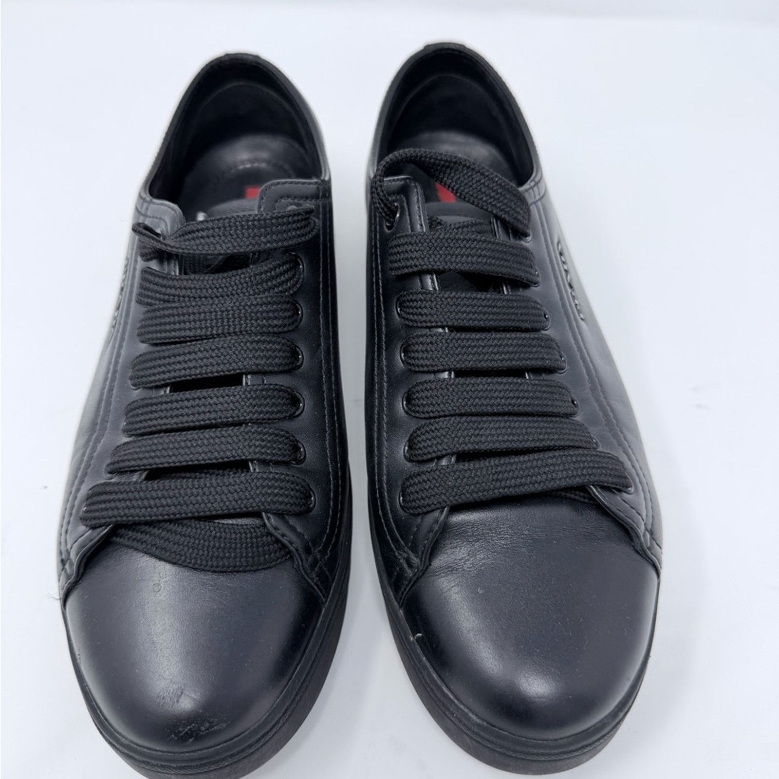 Prada Prada Black Leather Sneakers size S Size US 8 / IT 38 - 1 Thumbnail
