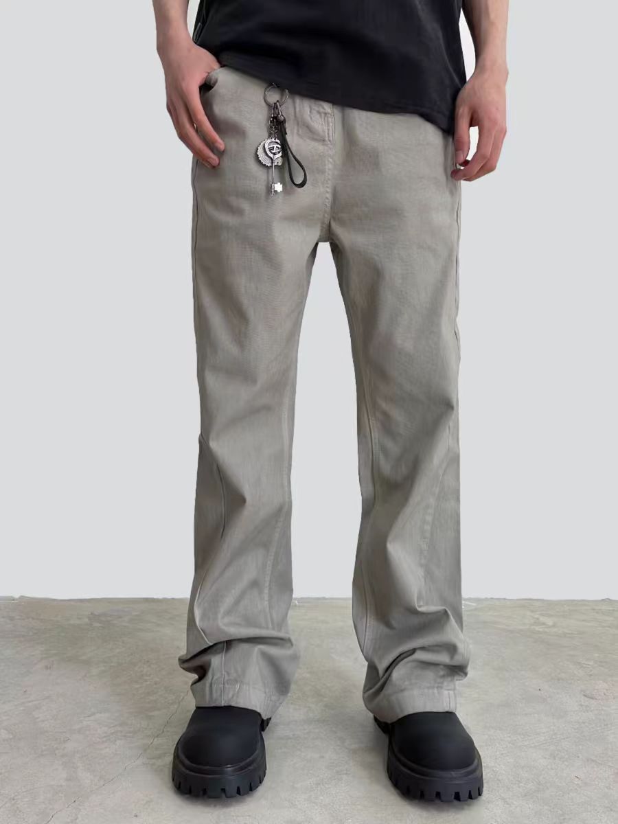 Dirty grey straight-leg flared casual trousers