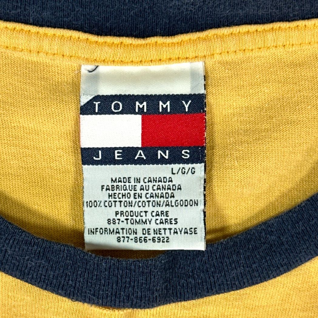 Tommy Hilfiger VINTAGE Tommy Hilfiger Shirt Adult LARGE Yellow Tommy Jeans Flag Logo Y2K Ringer Size US L / EU 52-54 / 3 - 5 Thumbnail