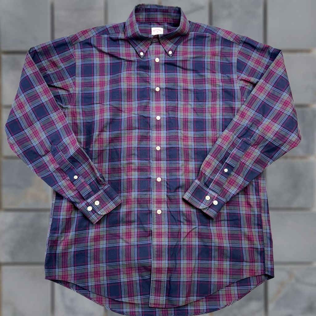 Brooks Brothers Brooks Brothers Shirt Mens M Navy Purple Plaid 346 Button-Down Non-Iron Size US M / EU 48-50 / 2 - 1 Thumbnail
