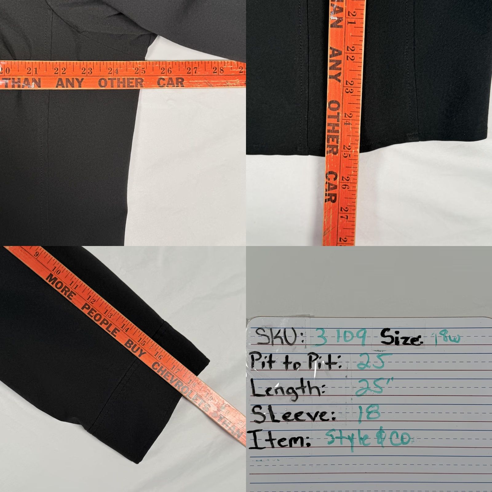 Style & Co Whimsygoth Blouse Style & Co 18W Black Stretch Button-Up 3/4 Sleeve Women's Plus Size Workwear Shirt Size XXL / US 16-18 / IT 52-54 - 8 Thumbnail