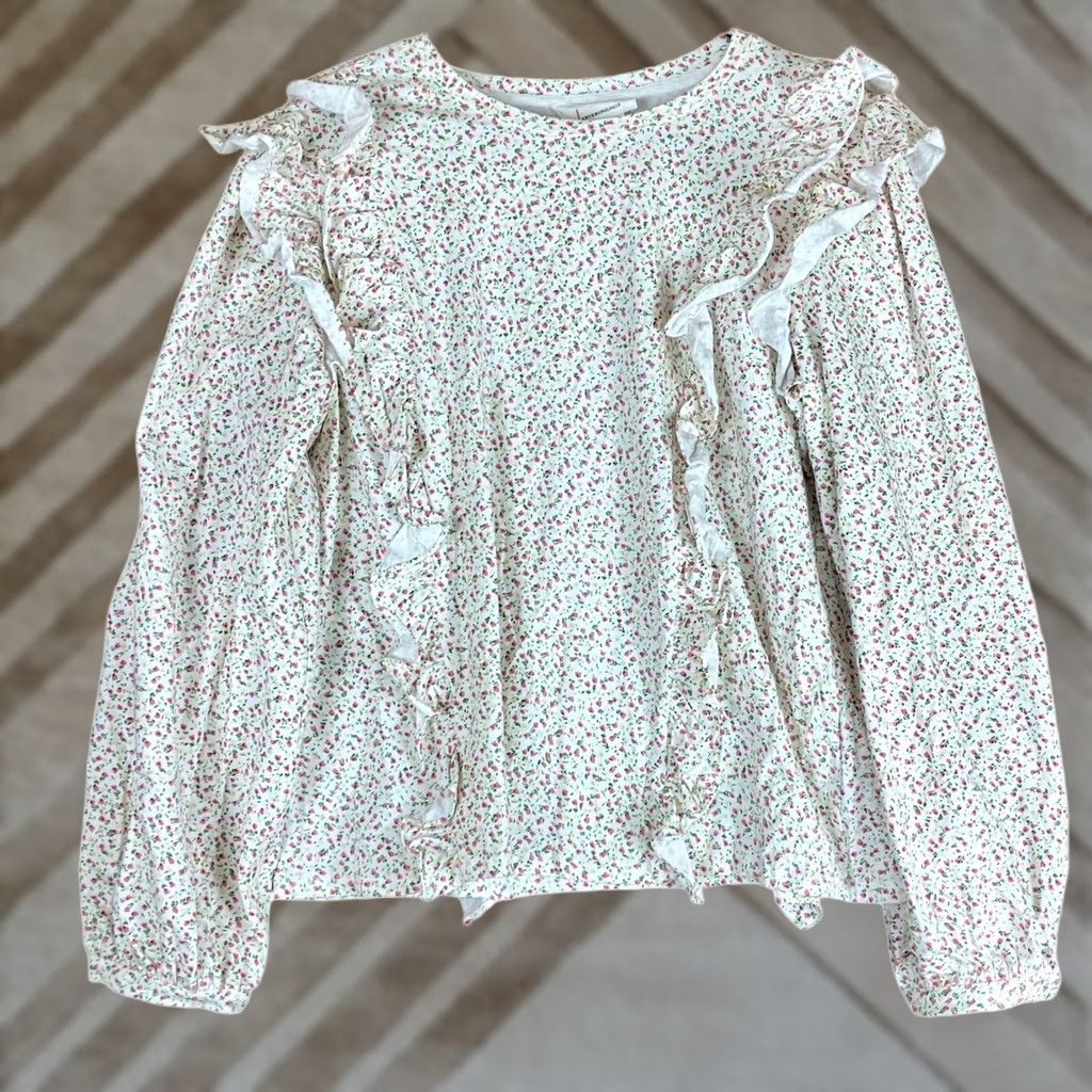 Anthropologie Anthropologie Womens Blouse White Floral Allaire Ruffled Puffed Long Sleeve L Size L / US 10 / IT 46 - 1 Thumbnail