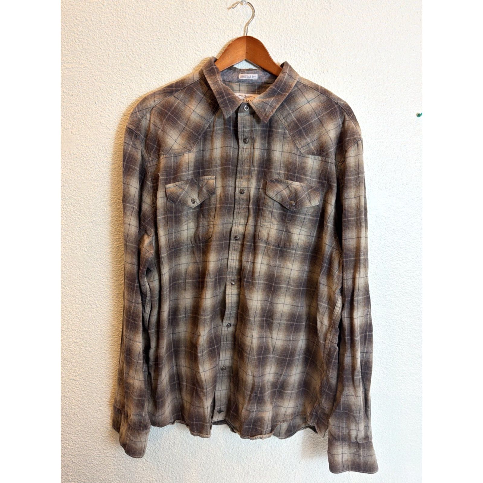Cody James Cody James Mens 2XL Long Sleeve Pearl Snap Flannel Brown Plaid Shirt Cotton Size US XXL / EU 58 / 5 - 2 Thumbnail