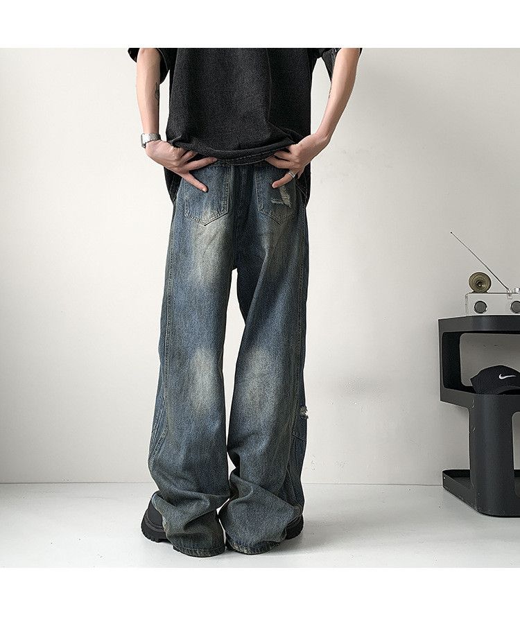 Japanese Brand × Jean Men's American washed wide-leg distressed straight jeans Size US 32 / EU 48 - 7 Thumbnail