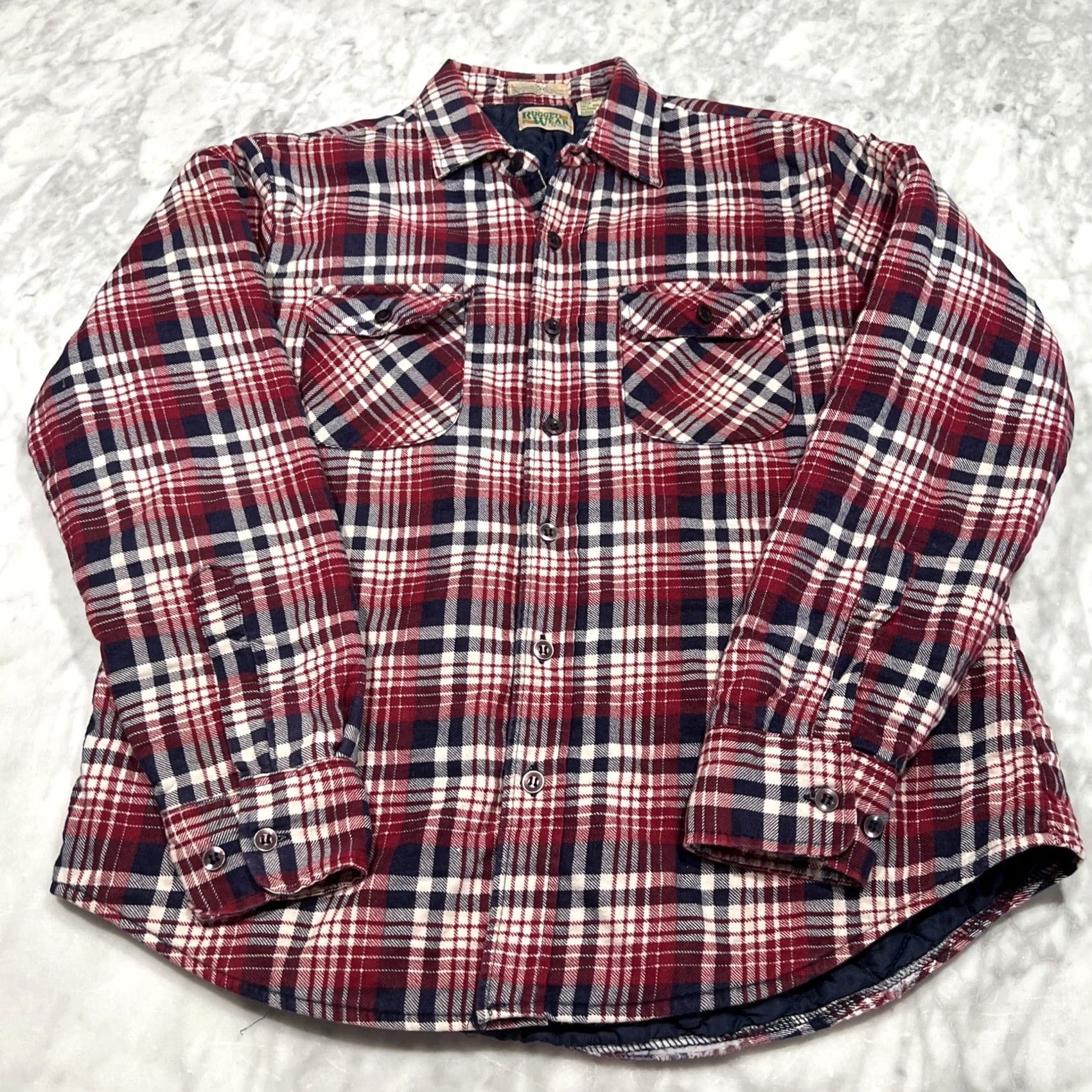 Vintage VINTAGE Rugged Wear By BOG Shirt Shacket Men’s L Button Up Flannel Quilt Lined Red White Blue Grunge 1980s Mens Size US L / EU 52-54 / 3 - 2 Thumbnail