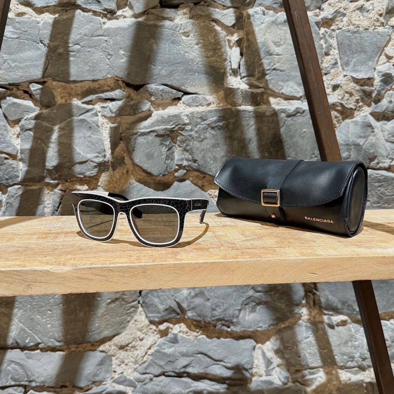Balenciaga Balenciaga BA 0009 Cracked Effect Black White Sunglasses Size ONE SIZE - 1 Thumbnail