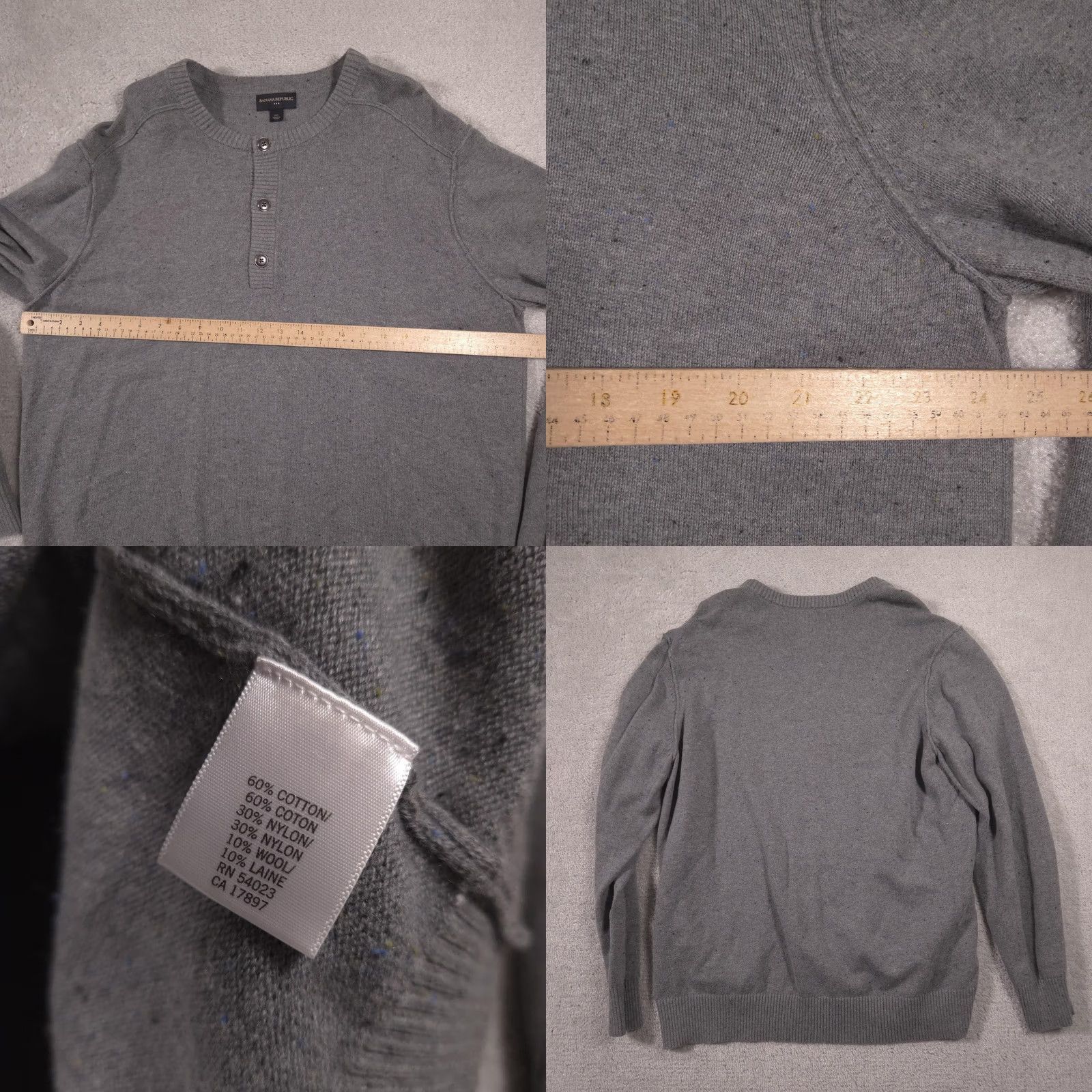 Banana Republic Banana Republic Mens 2XL Gray Henley Sweater Wool Blend Knit Pullover Crewneck Size US XXL / EU 58 / 5 - 8 Thumbnail