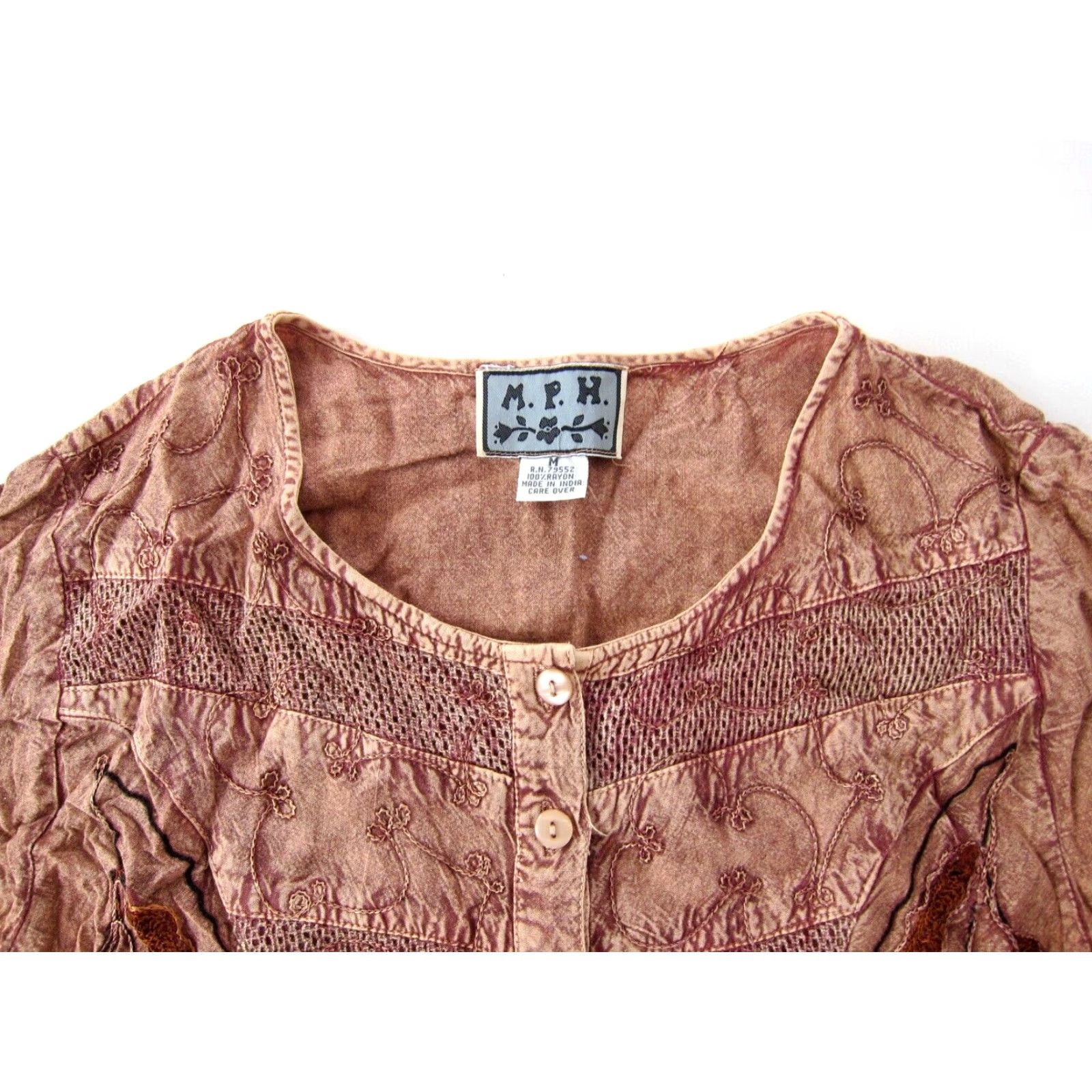Pinko VINTAGE M.P.H. Blouse Shirt 100% Rayon Pink Embroidered Floral Short Sleeve Tunic Blouse Medium Size M / US 6-8 / IT 42-44 - 3 Thumbnail