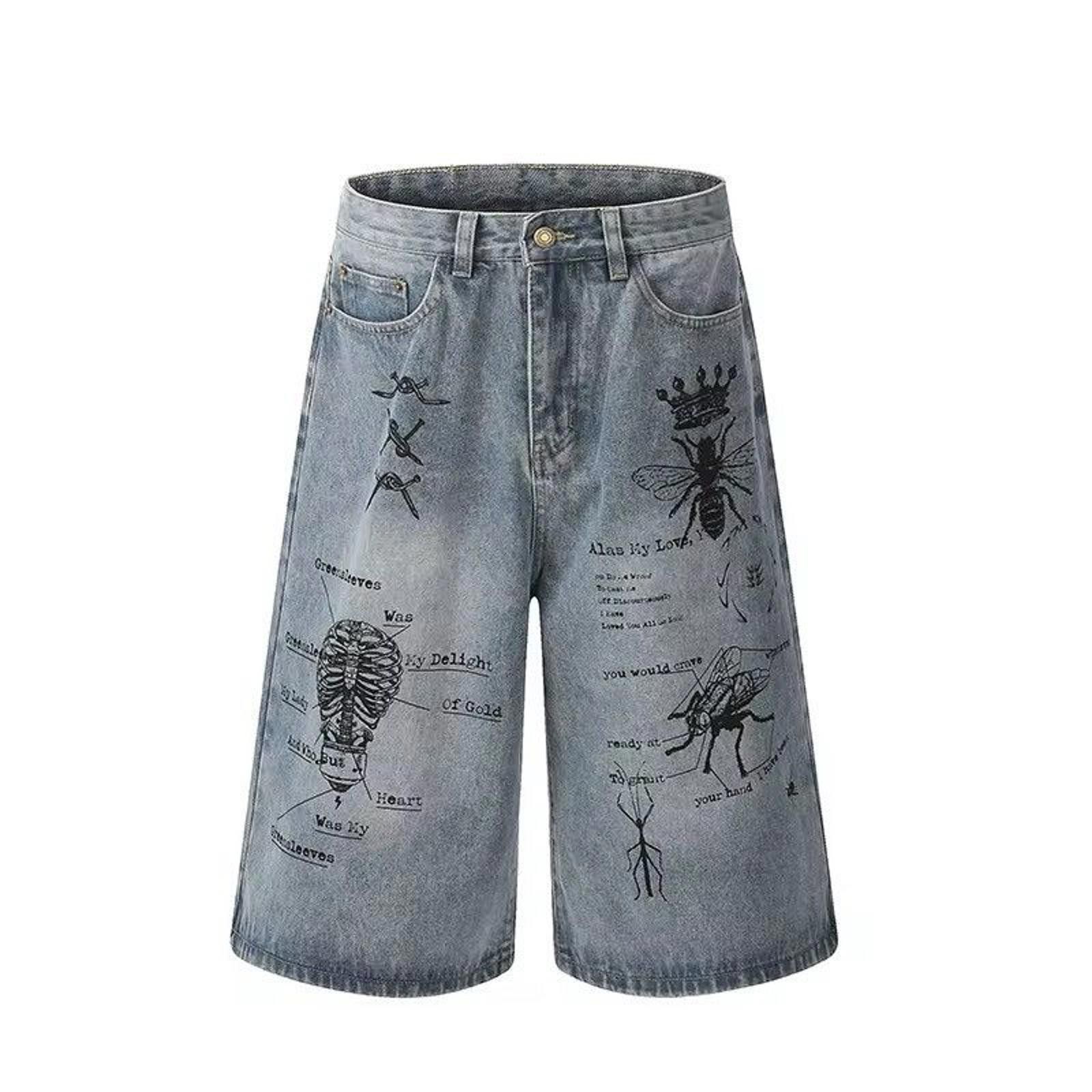 Jean Spider Graphic Denim Wide Leg Jorts, Denim Shorts Size US 32 / EU 48 - 8 Thumbnail
