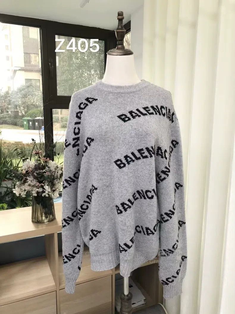 Balenciaga Gray Logo Knit Sweater M Size