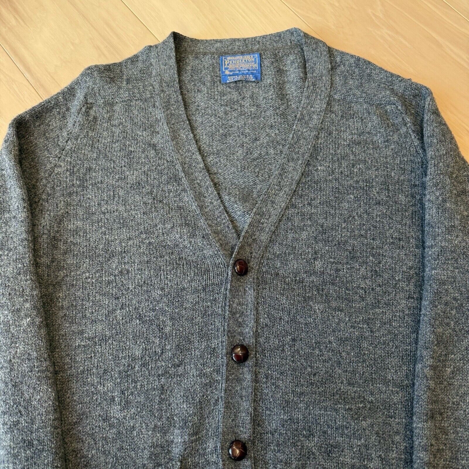 Pendleton × Vintage Vintage Pendleton Cardigan Large Gray 80s Wool Sweater Size US L / EU 52-54 / 3 - 3 Thumbnail