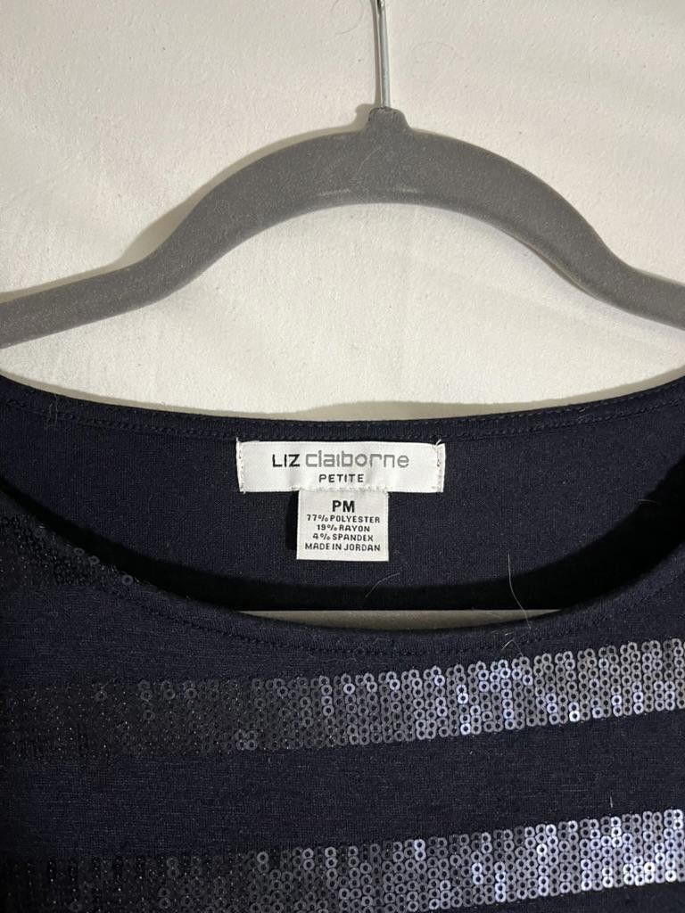 Designer Liz Claiborne Petite Black Striped Top Size M / US 6-8 / IT 42-44 - 2 Thumbnail