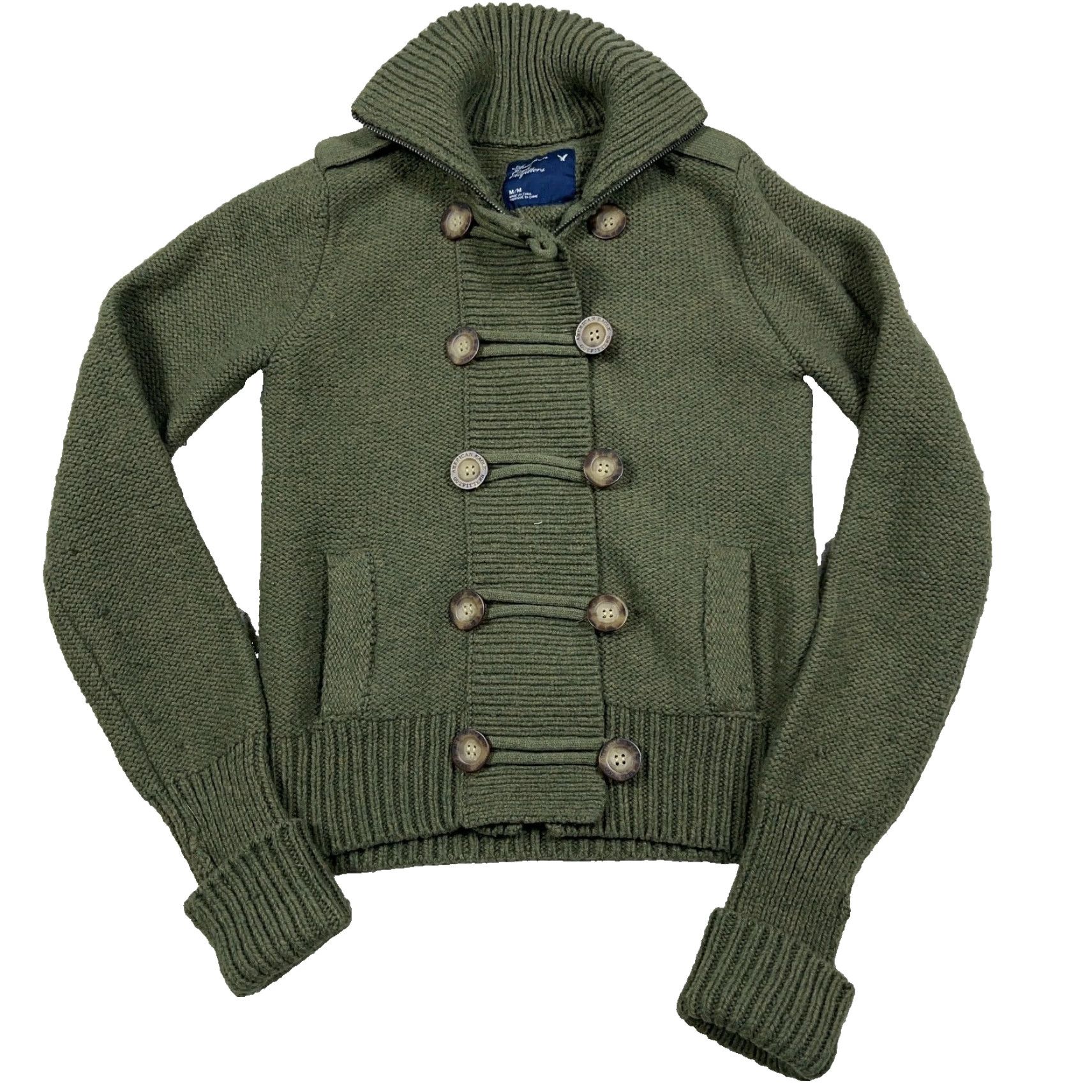 American Eagle Outfitters VINTAGE American Eagle Outfitters Cardigan Women M Gray Knit Wool Acrylic Nylon Heavy Military Army Pockets All Seasons Cardigan Size M / US 6-8 / IT 42-44 - 2 Thumbnail