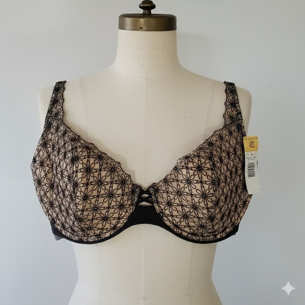 Other Vassarette 42C Bra NWT Black Beige Floral Full Coverage Ligh Size ONE SIZE - 1 Thumbnail