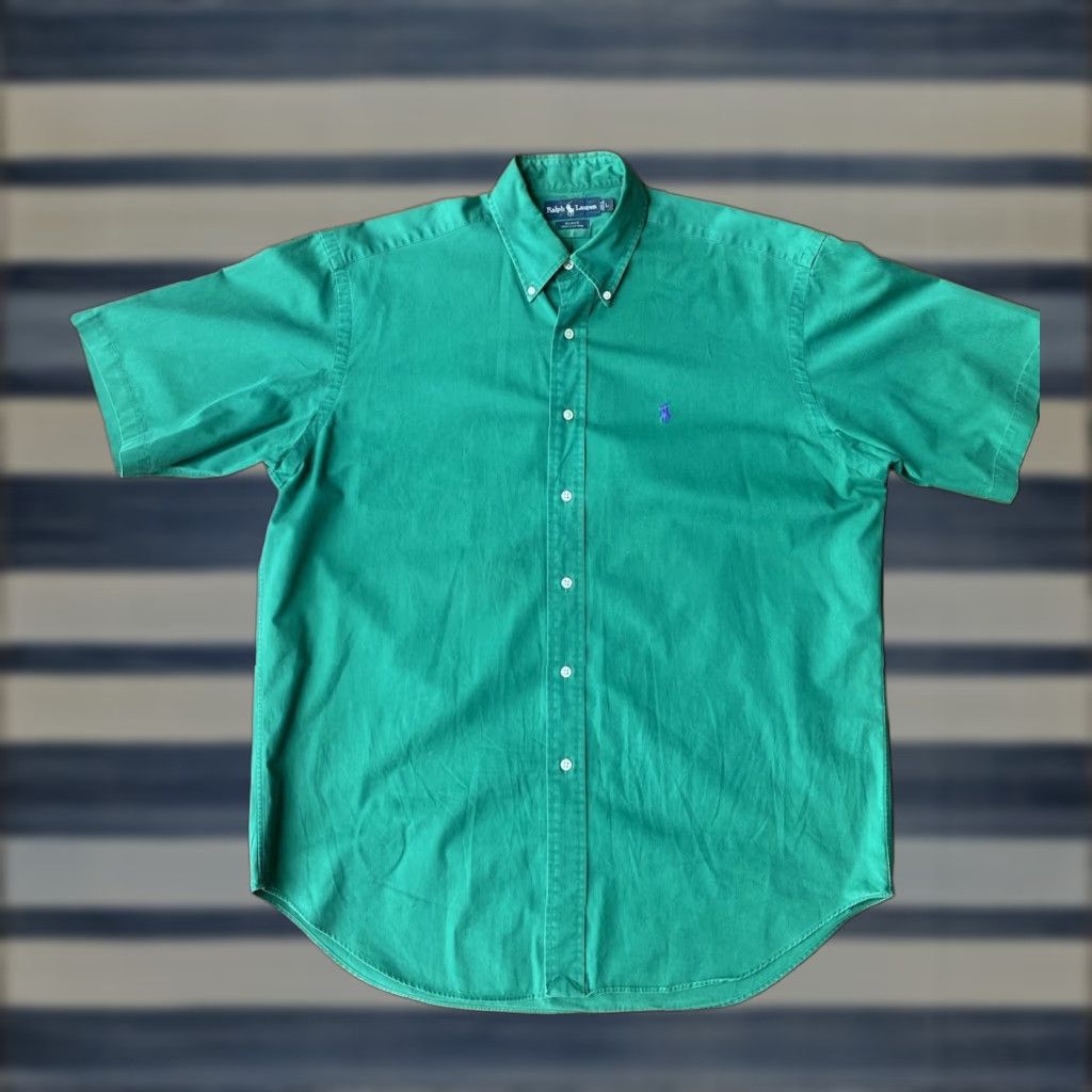 Polo Ralph Lauren VINTAGE Polo Ralph Lauren Blake Button Short Sleeve Shirt Men’s Large Green Size US L / EU 52-54 / 3 - 1 Thumbnail