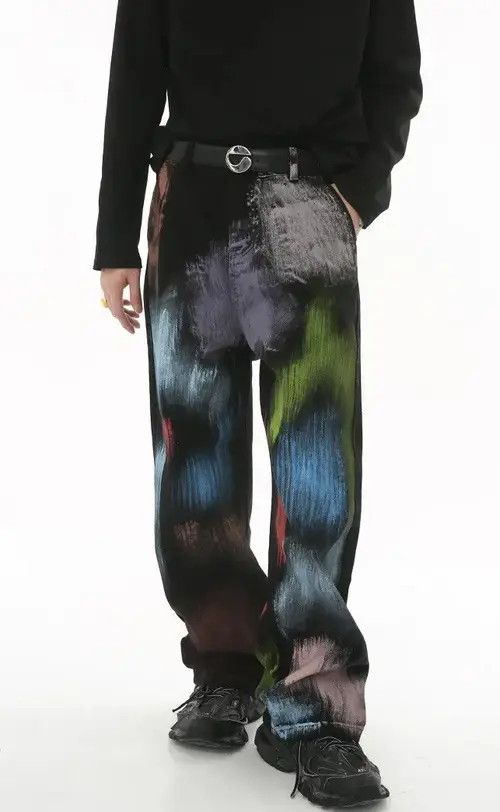 image of Vintage Retro Y2K Painted Multicolor Graffiti Jeans Pants in Black, Men's (Size 32)