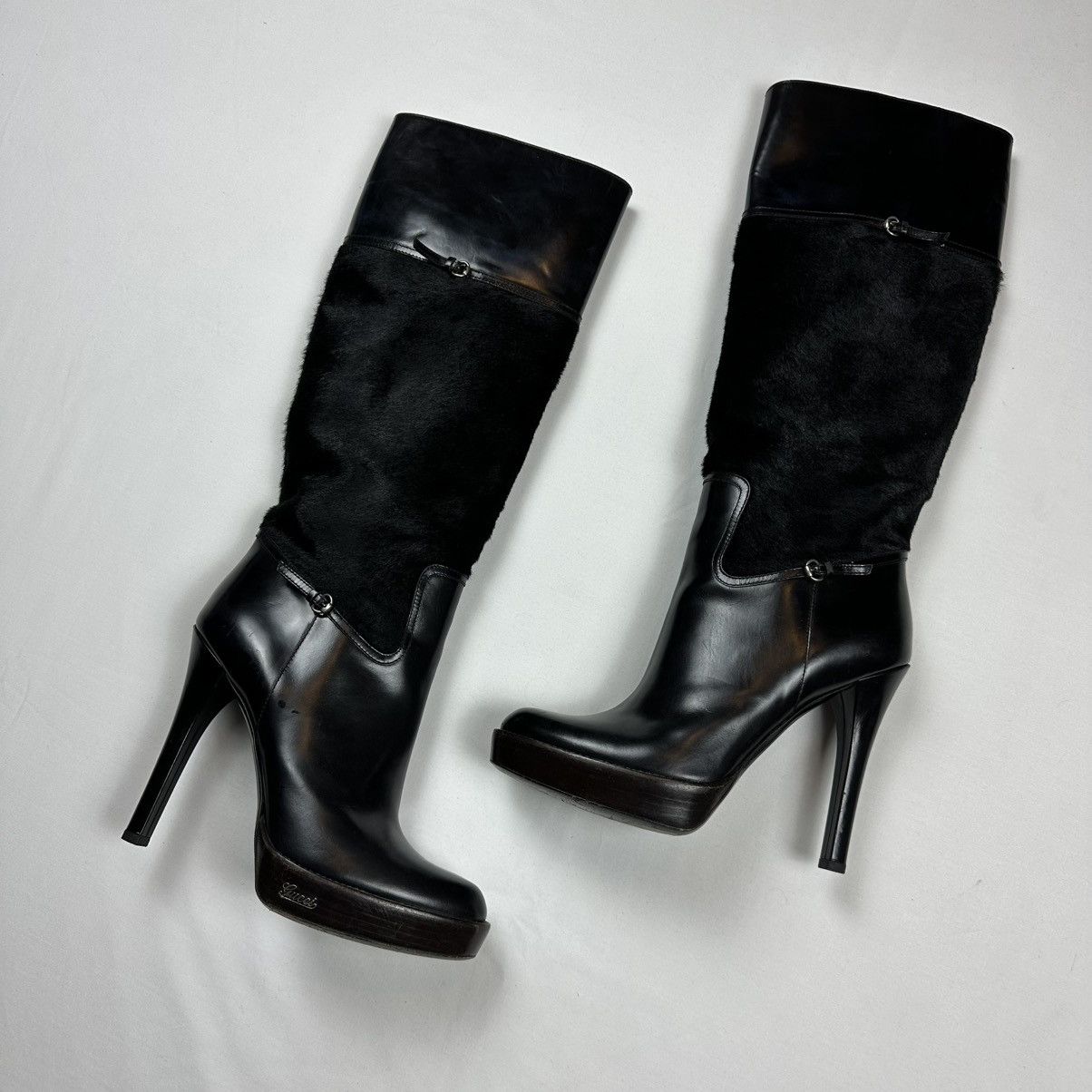 Gucci 2000s Gucci By Tom Ford Pony Hair Platform Boots Archive Size US 11 / IT 41 - 2 Thumbnail