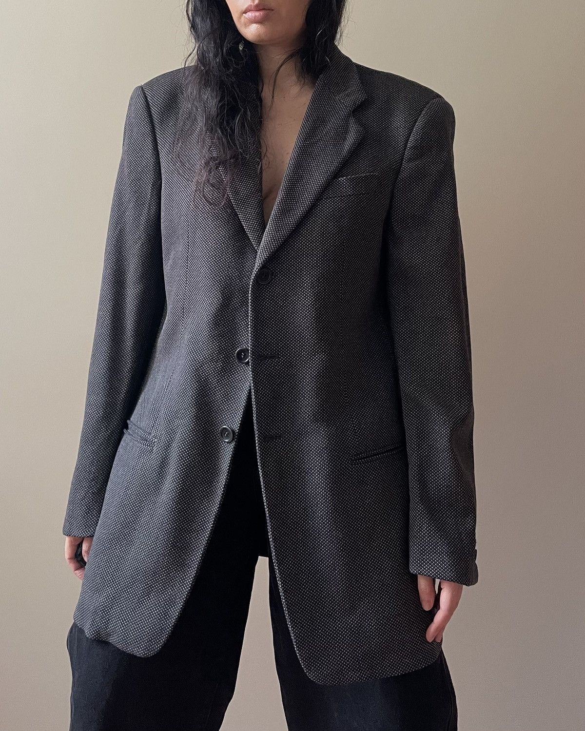 Armani Collezioni Vintage Armani Dark Gray Wool Blazer Size L / US 10 / IT 46 - 3 Thumbnail