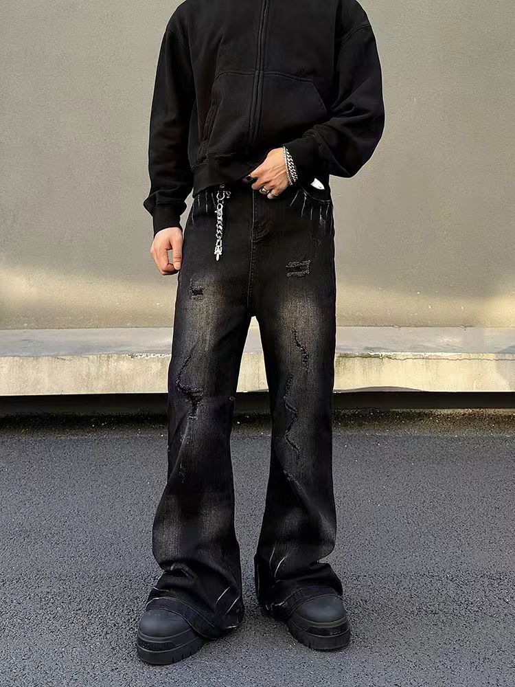 Japanese Brand × Jean High Street Washed Ripped Black Micro Flare Jeans Size US 31 - 2 Thumbnail
