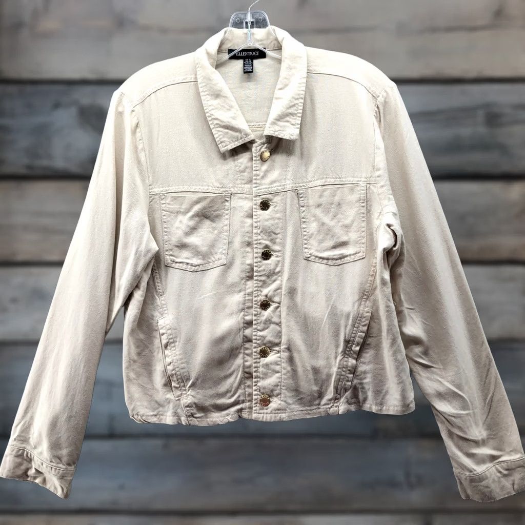 Ellen Tracy Ellen Tracy Jacket Linen Blend Utility Womens XL Beige Ivory Trucker Lightweight Button Front Short Coat Casual Travel Size XL / US 12-14 / IT 48-50 - 1 Thumbnail