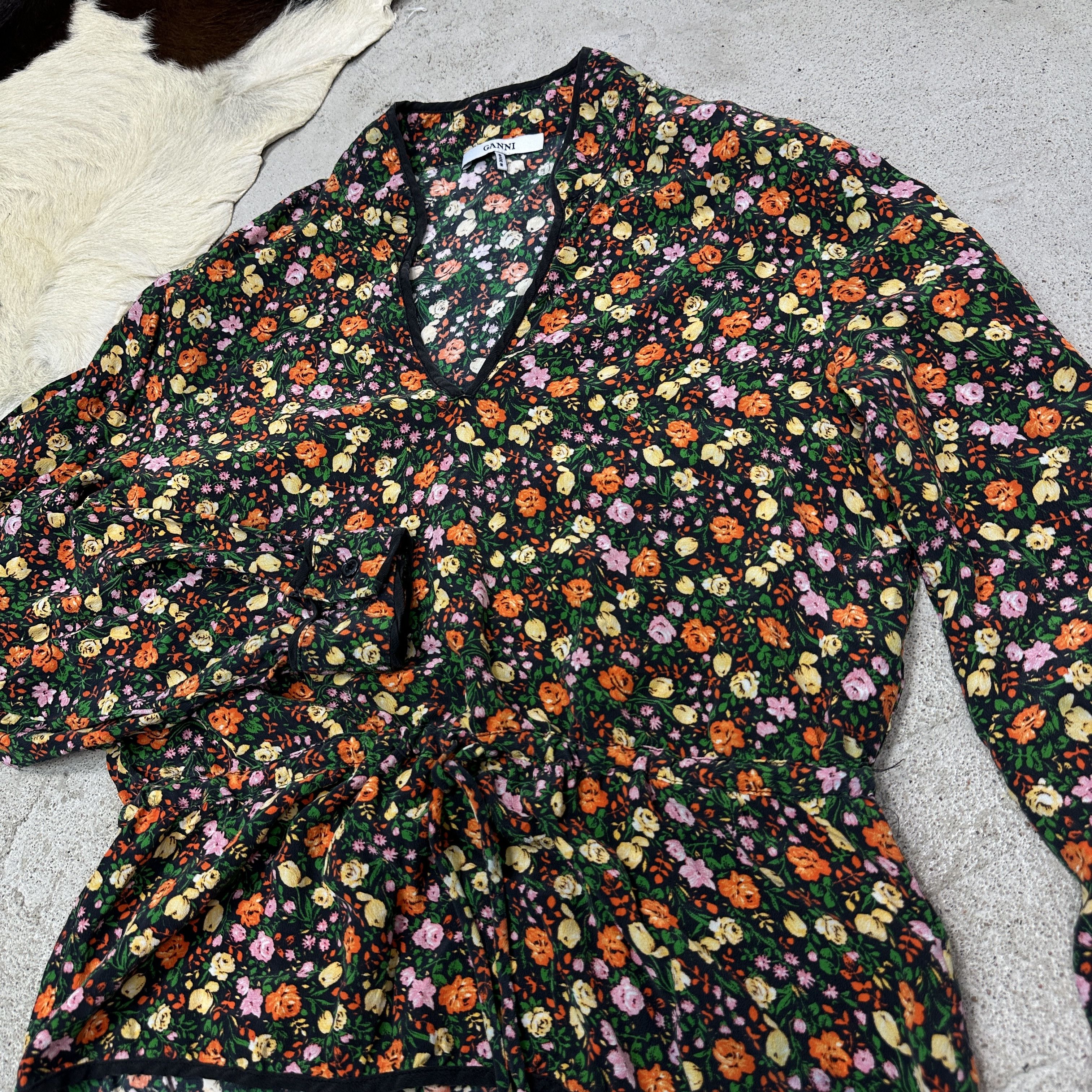 Ganni Vintage Casual Preppy Floral Silk Ganni Shirt Y2K Size XS / US 0-2 / IT 36-38 - 4 Thumbnail
