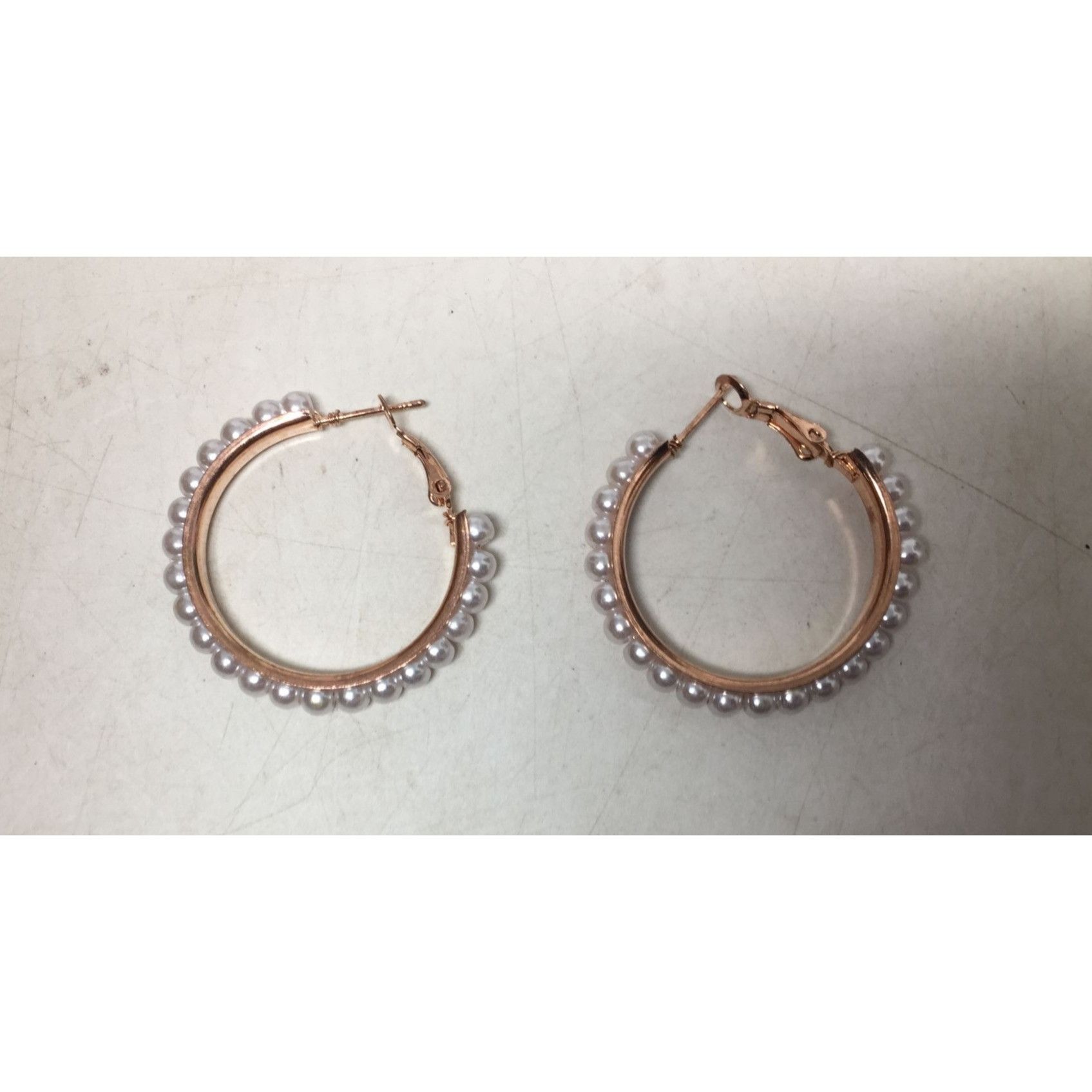 Other Women's Rose Gold Hoop Earrings with White Faux Pearl/Beads Size ONE SIZE - 4 Thumbnail