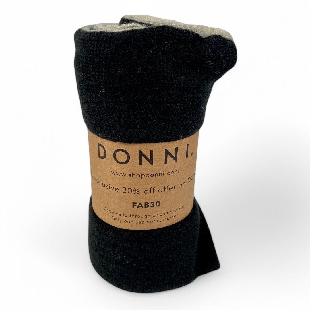 DONNI. Donni Tri Color Scarf Black Cream Gray Acrylic 29.5 by 69 Size ONE SIZE - 2 Thumbnail