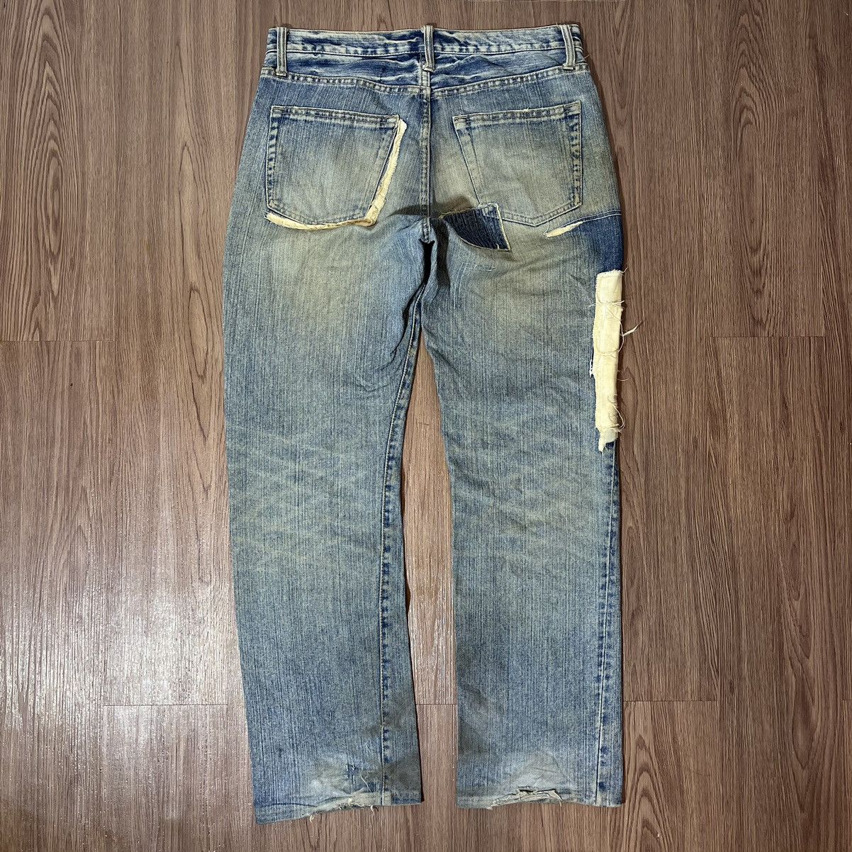 Japanese Brand Exhibitionist Japan Distressed Patchwork Jeans Size US 32 / EU 48 - 2 Thumbnail