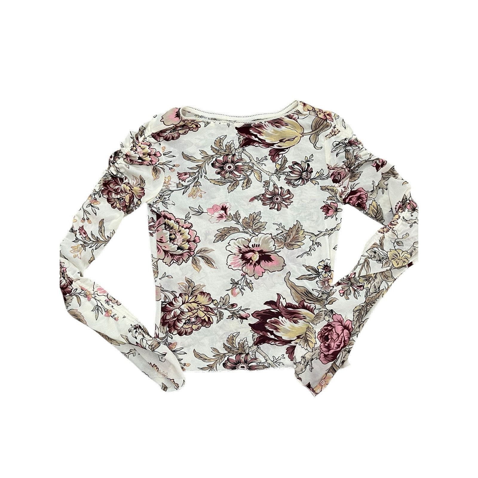 The Unbranded Brand White Mesh Top Floral long sleeve waist sheer Size S / US 4 / IT 40 - 1 Thumbnail
