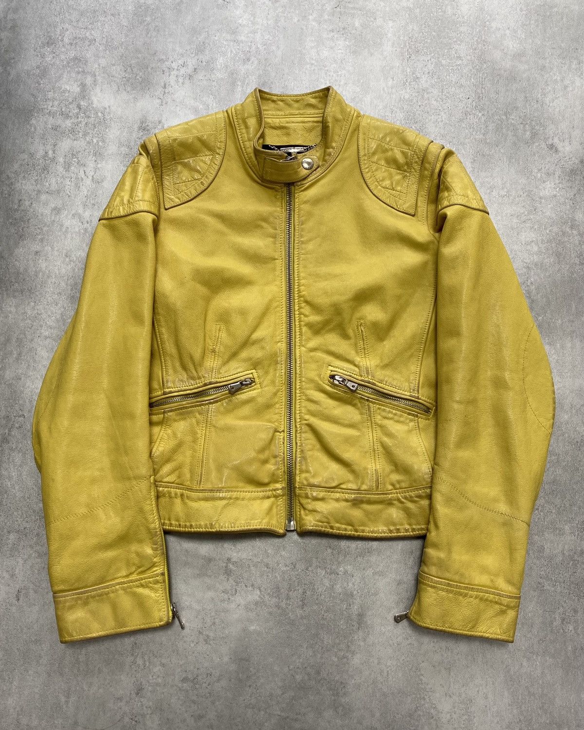 image of Dolce Gabbana 2000S Dolce & Gabbana Yellow Goat Leather Jacket (Xs/s), Men's (Size Small)