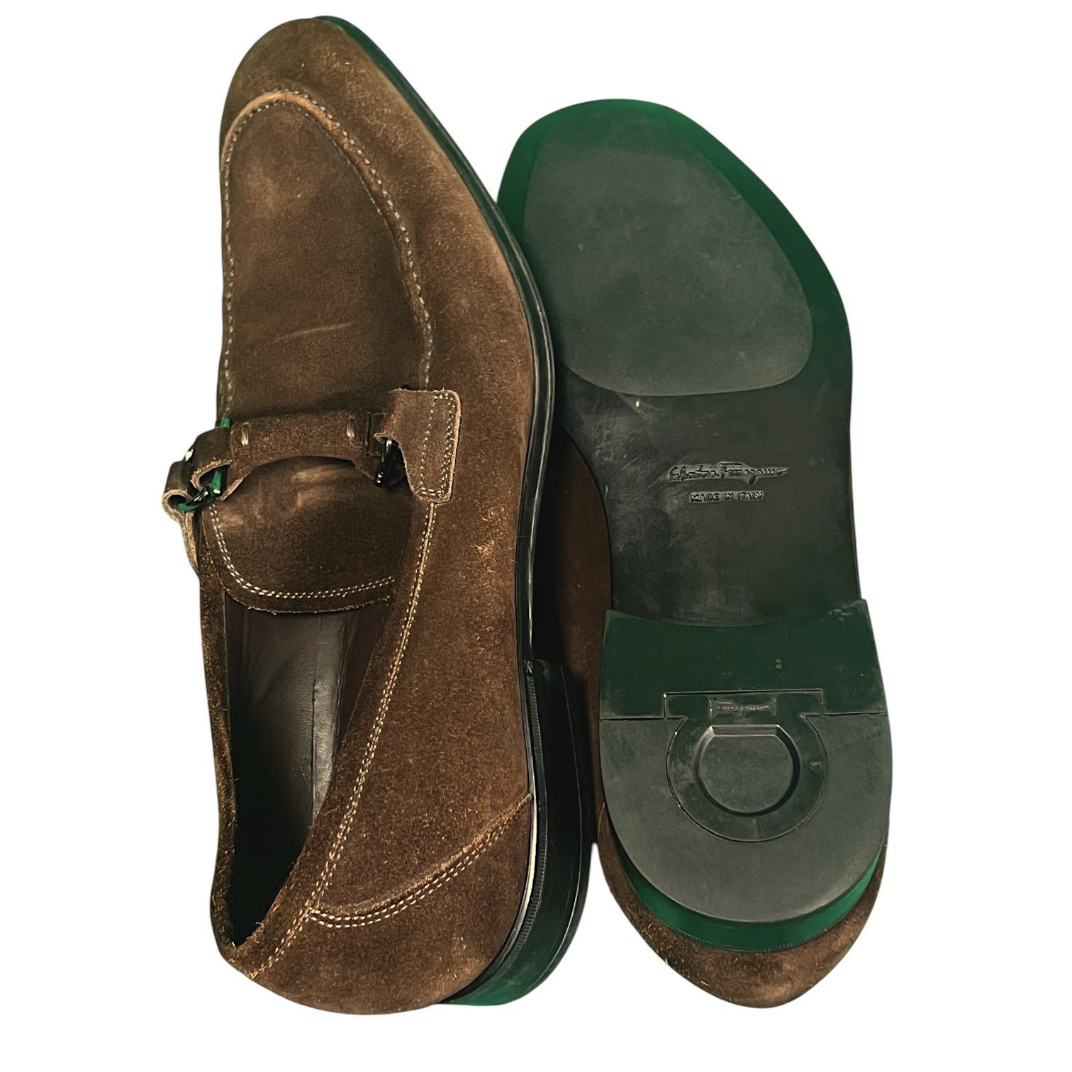 Salvatore Ferragamo Suede Loafers Gancini Bit Brown 10.5 D