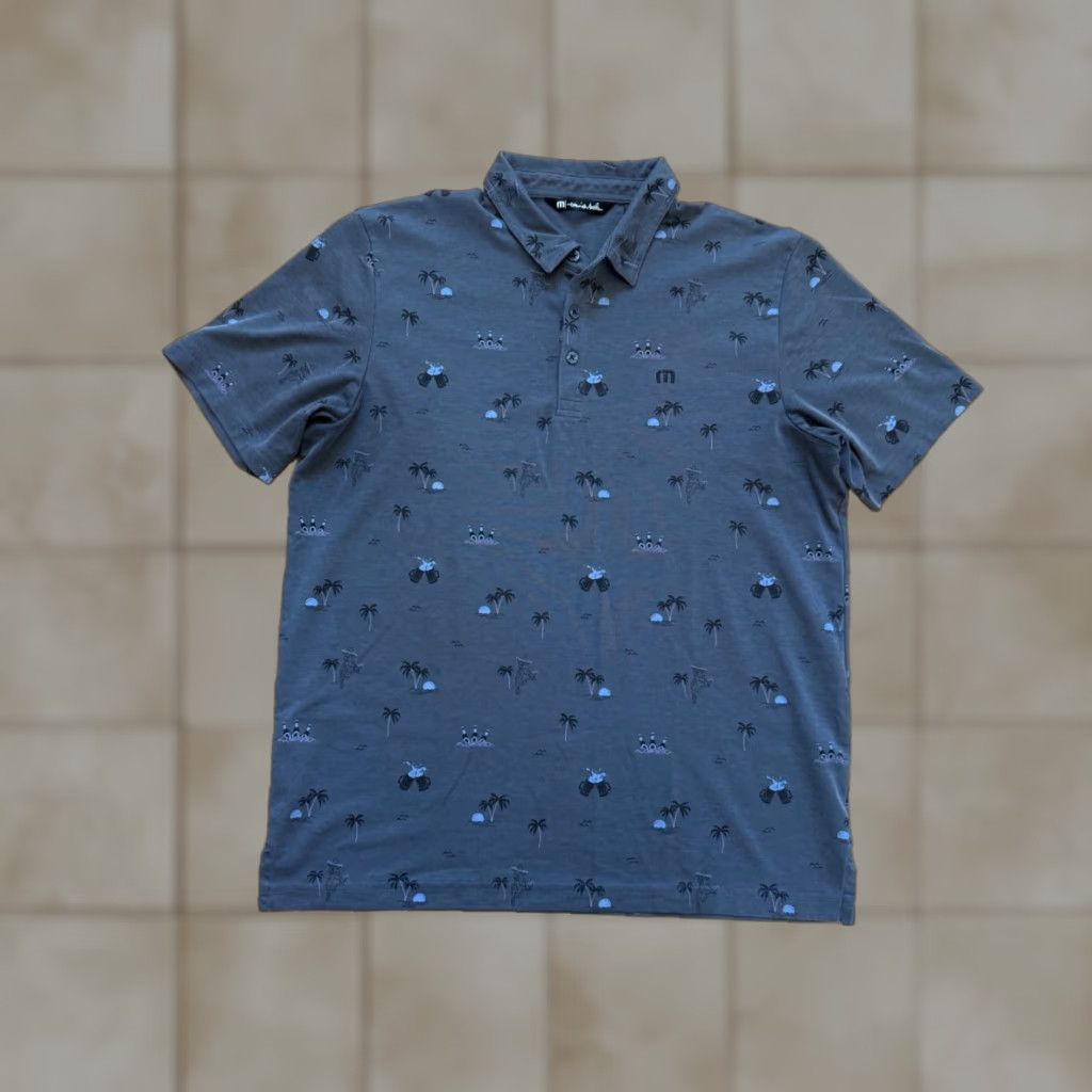 TravisMathew Travis Mathew Shirt Mens L Gray Drinks Beer Palm Trees AOP Golf Polo Size US L / EU 52-54 / 3 - 1 Thumbnail