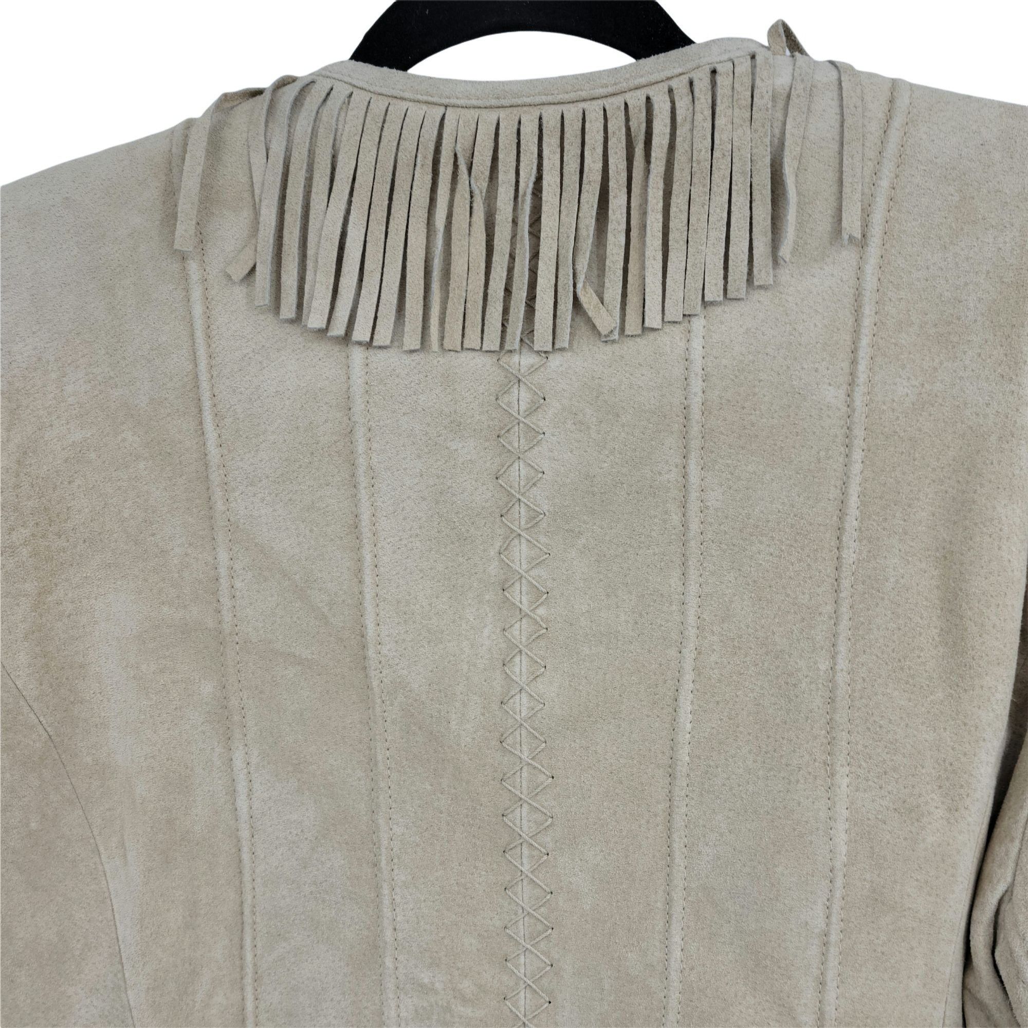 Vintage Vtg 80's Fringed Suede Leather Shacket Jacket Sz L Tan Festi Size L / US 10 / IT 46 - 8 Thumbnail