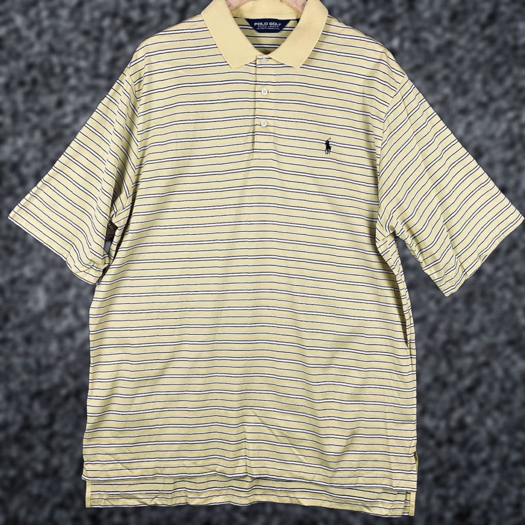 Polo Ralph Lauren VINTAGE Polo Ralph Lauren Shirt Mens XL Golf Fit Short Sleeve Pima Cotton Yellow Striped Logo Embroidered 100% Cotton USA Golf Size US XL / EU 56 / 4 - 1 Thumbnail