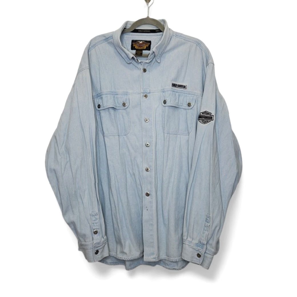 Harley Davidson Harley Davidson Button Flannel Denim XXL Logo Vintage VTG Unisex Adults Long Sleeve Blue 2XL Regular Shirt Mens Boys Womens? Size US XXL / EU 58 / 5 - 2 Thumbnail