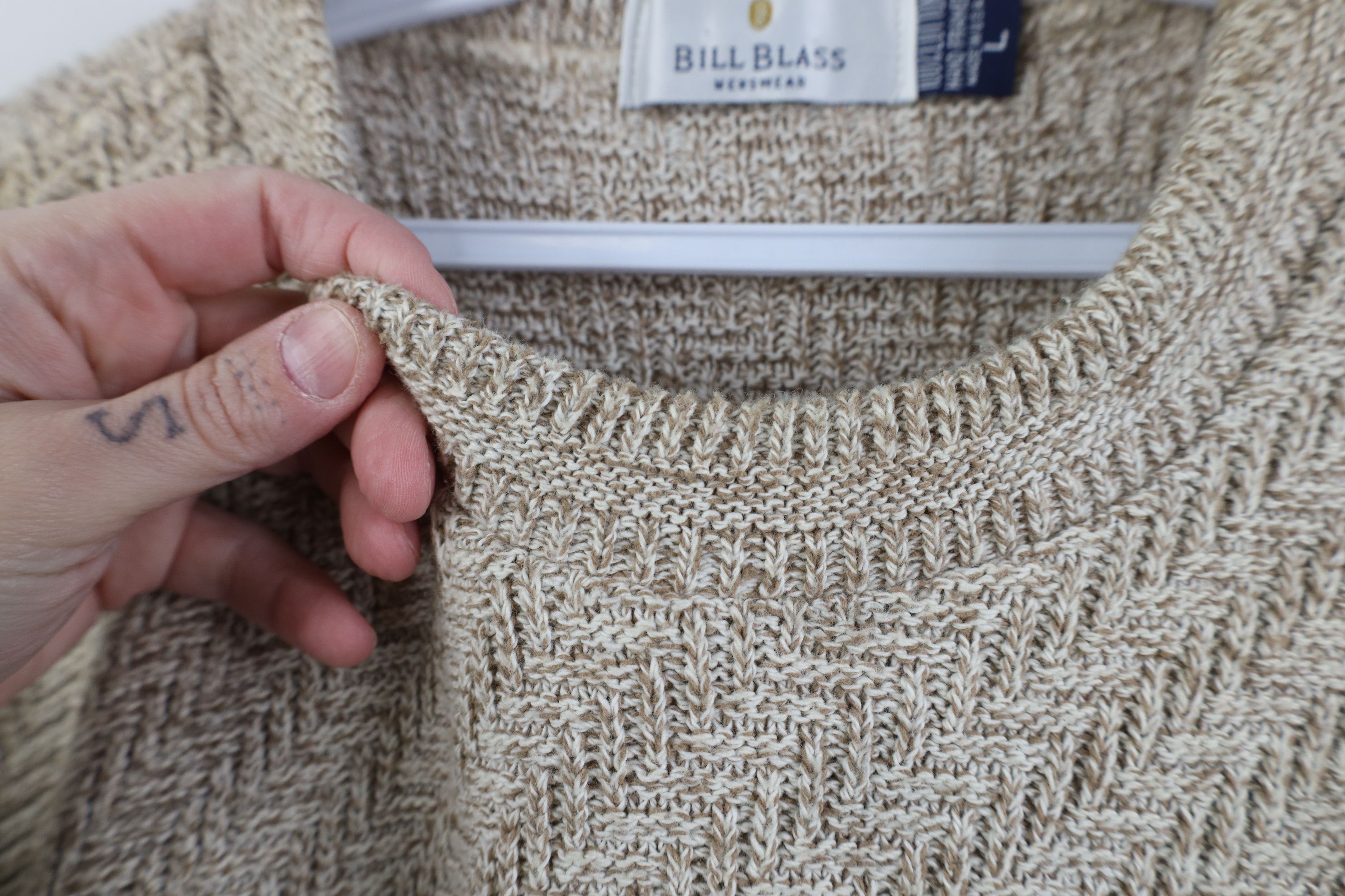 Vintage Vintage 90s Streetwear Framed Cotton Knit Sweater Beige USA Size US L / EU 52-54 / 3 - 5 Thumbnail